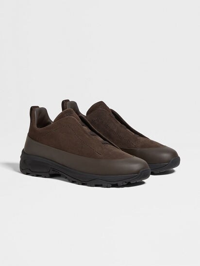 Dark Brown Leather and Suede Triple Stitch™ Monte Sneakers FW25