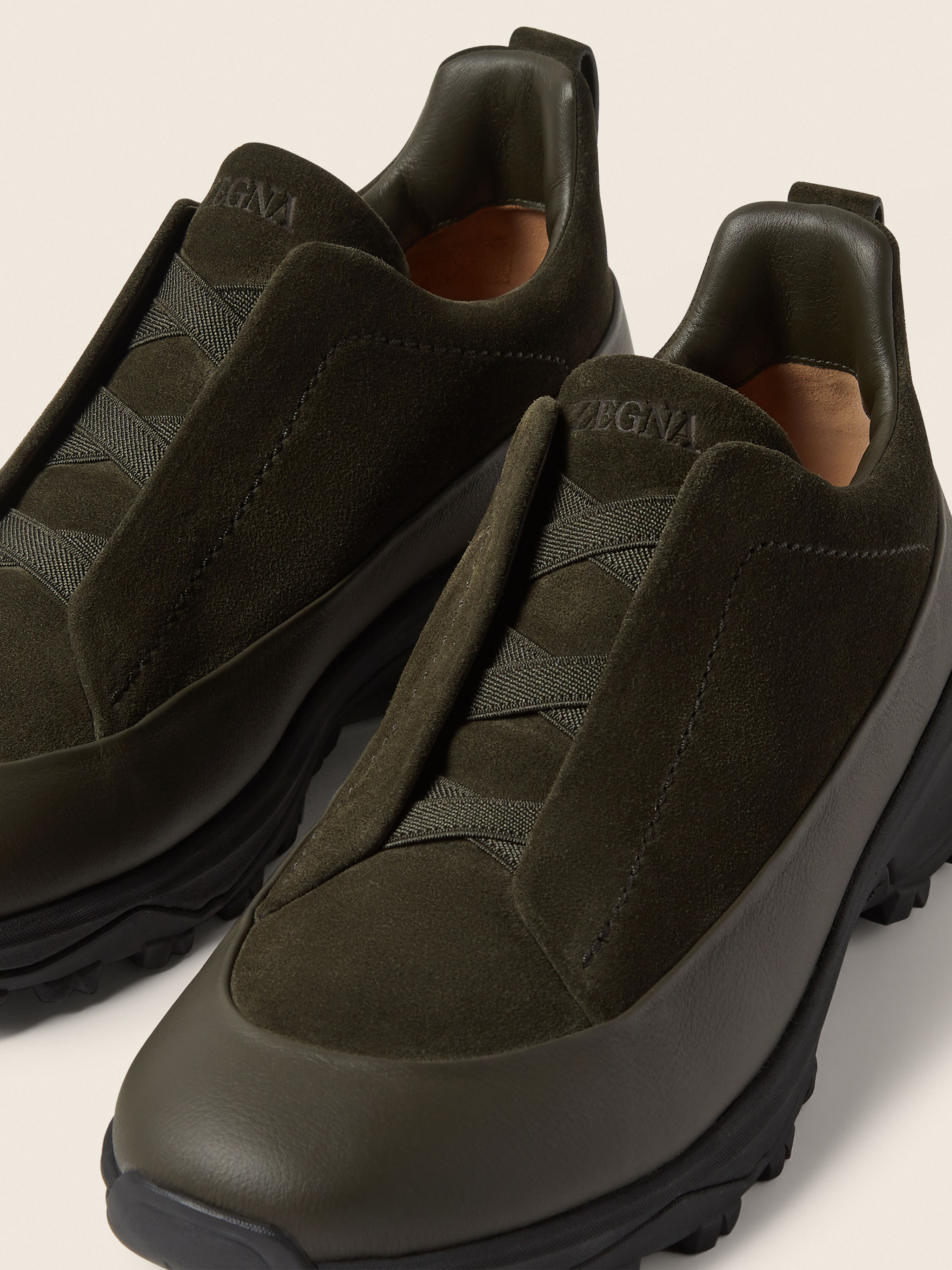 Dark Olive Green Leather and Suede Triple Stitch™ Monte Sneakers Product detail photo #1