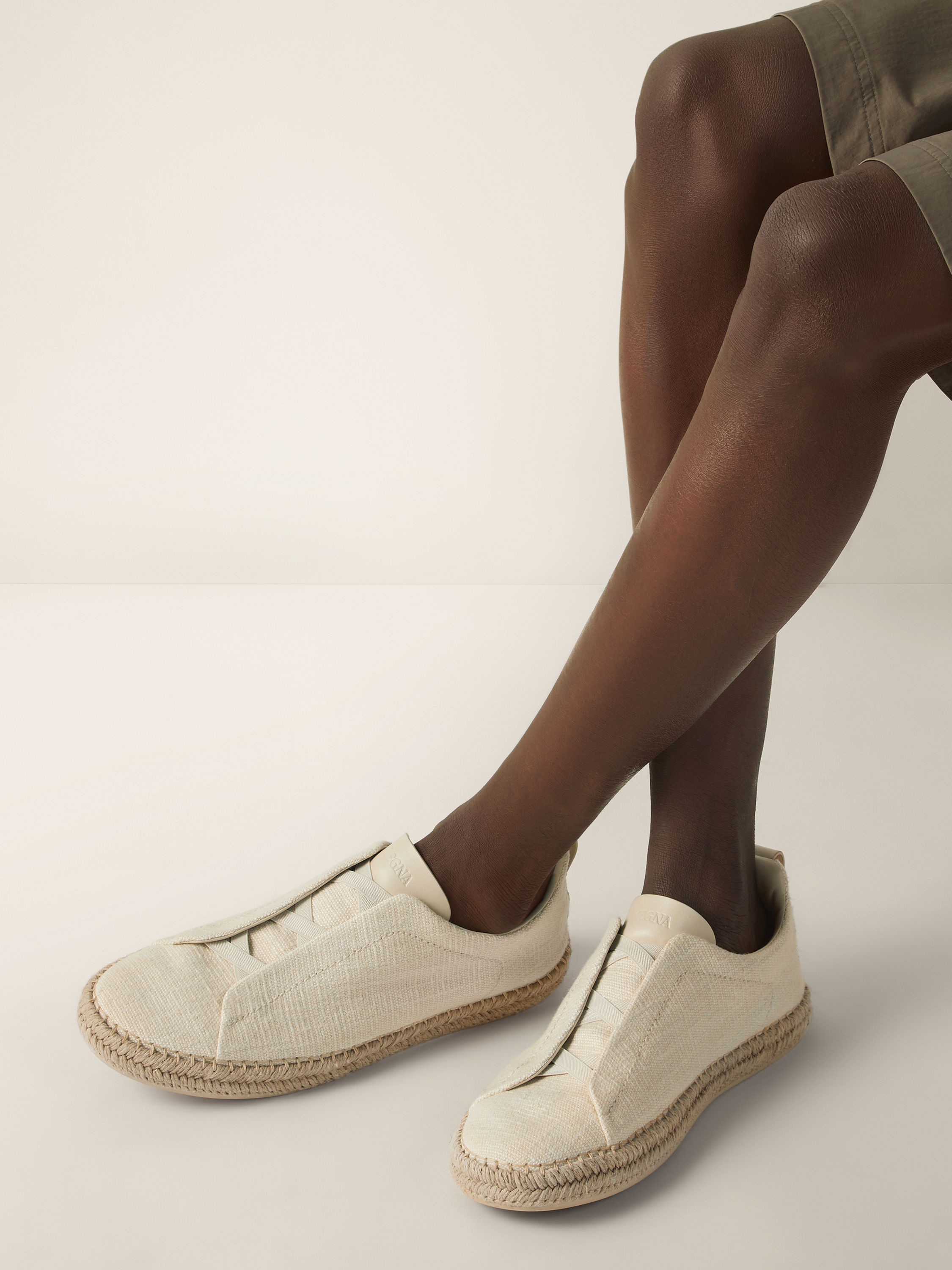 Off White Linen Blend and Leather Triple Stitch™ Espadrilles Product detail photo #1