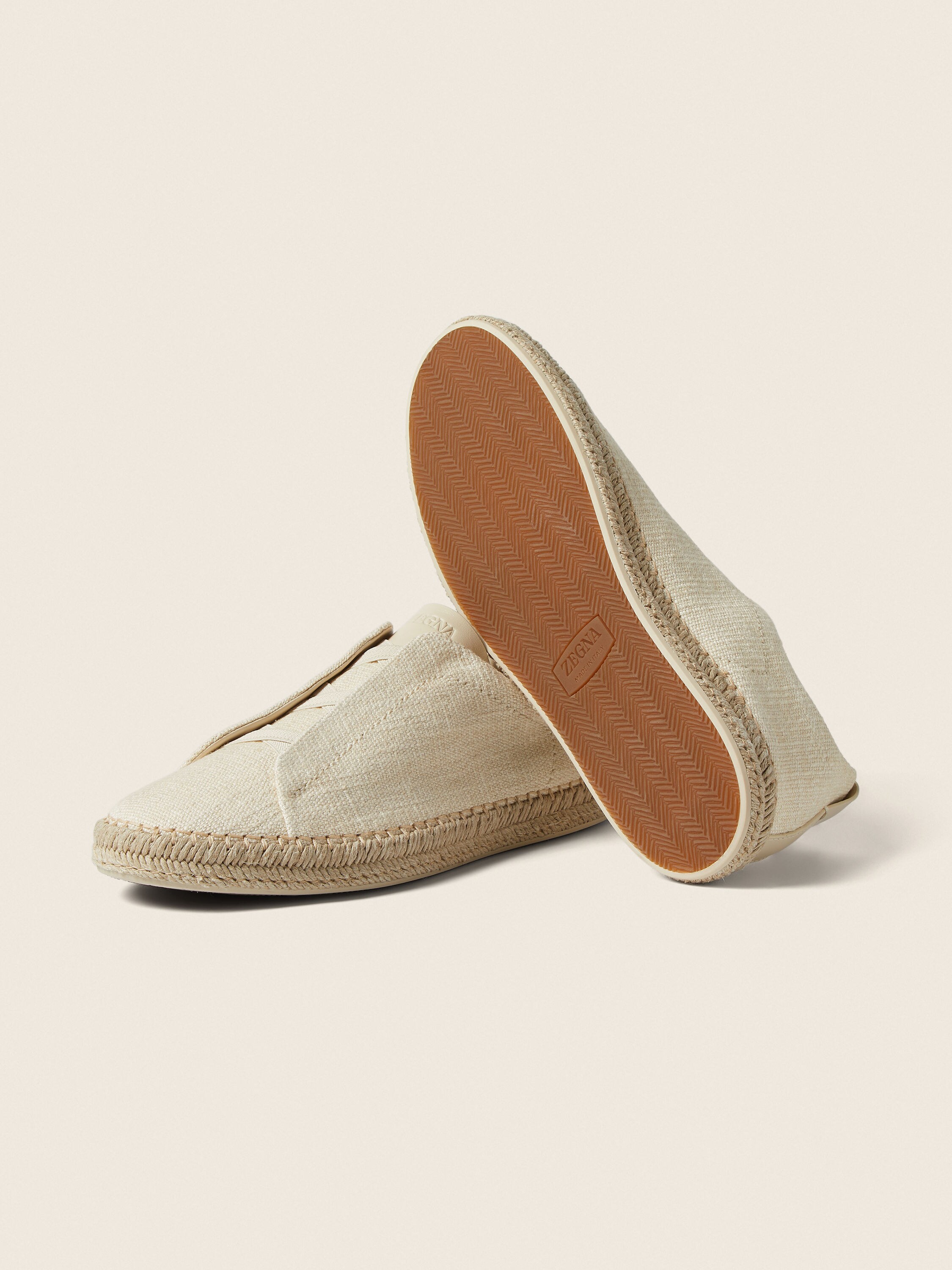 Off White Linen Blend and Leather Triple Stitch™ Espadrilles Product detail photo #5