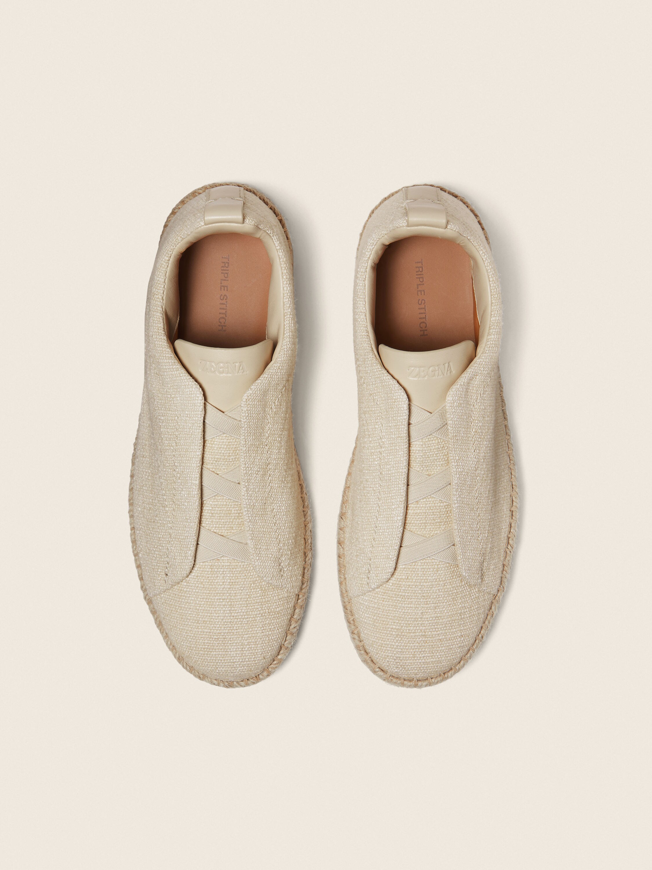 Off White Linen Blend and Leather Triple Stitch™ Espadrilles Product detail photo #3
