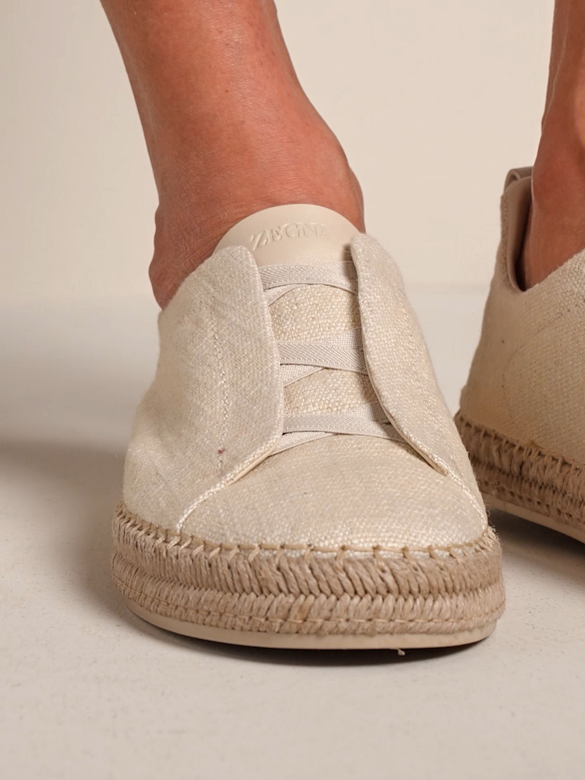 Off White Linen Blend and Leather Triple Stitch™ Espadrilles