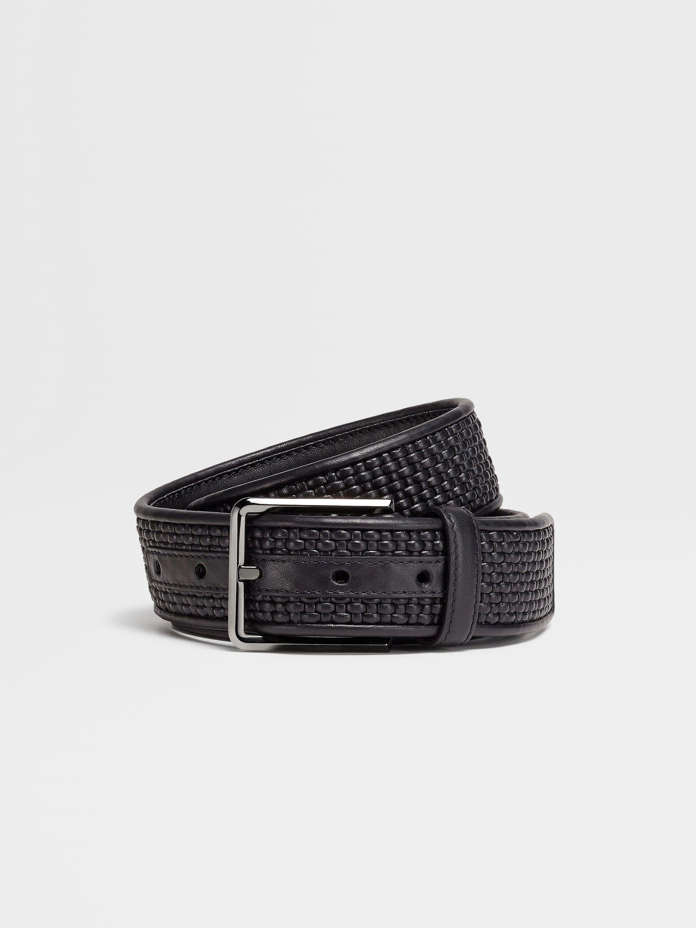 Black PELLETESSUTA™ Leather Belt