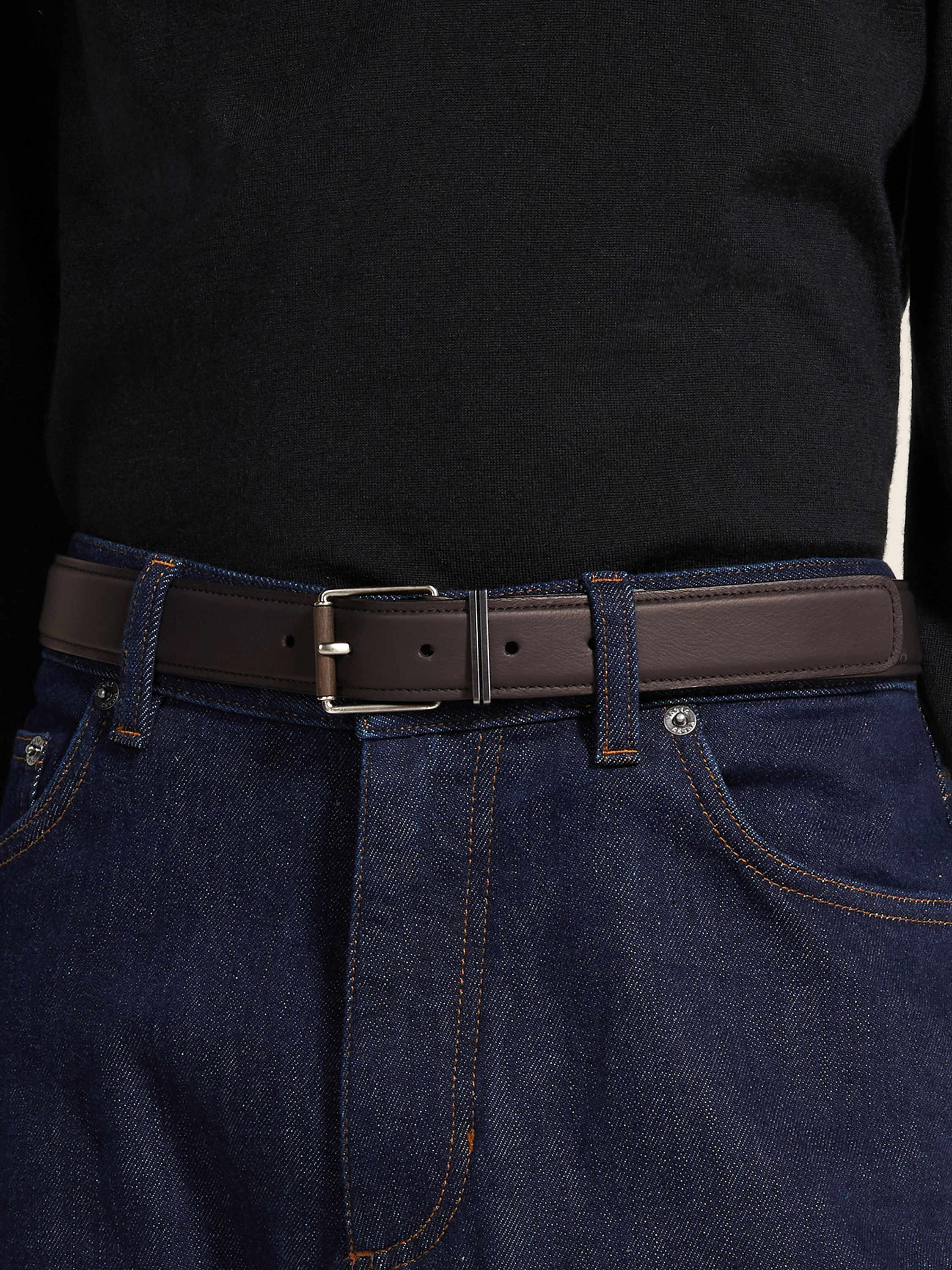 Dark Brown Leather Belt Product detail photo #2