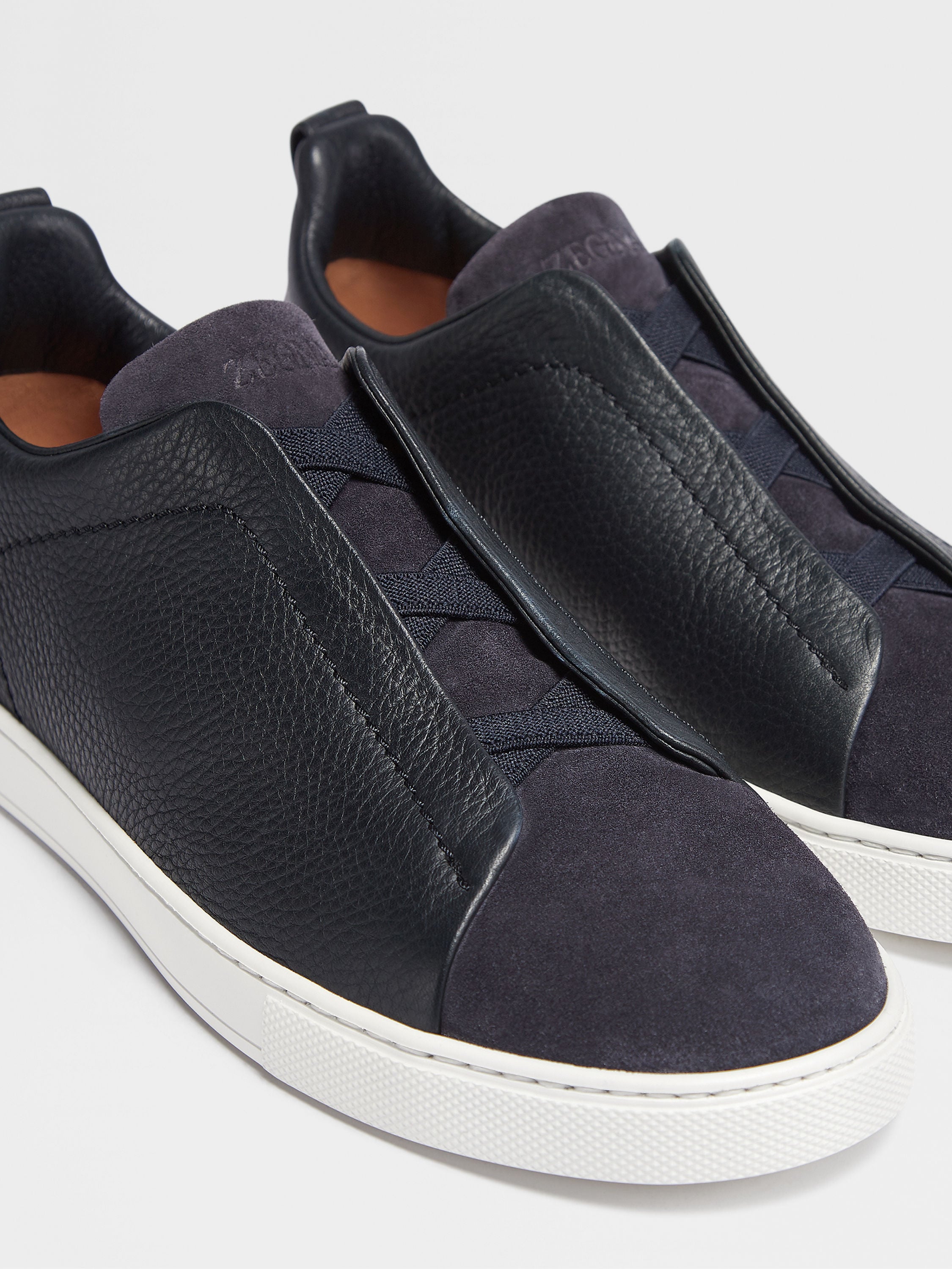 Navy Blue Leather and Suede Triple Stitch™ Sneakers Product detail photo #1