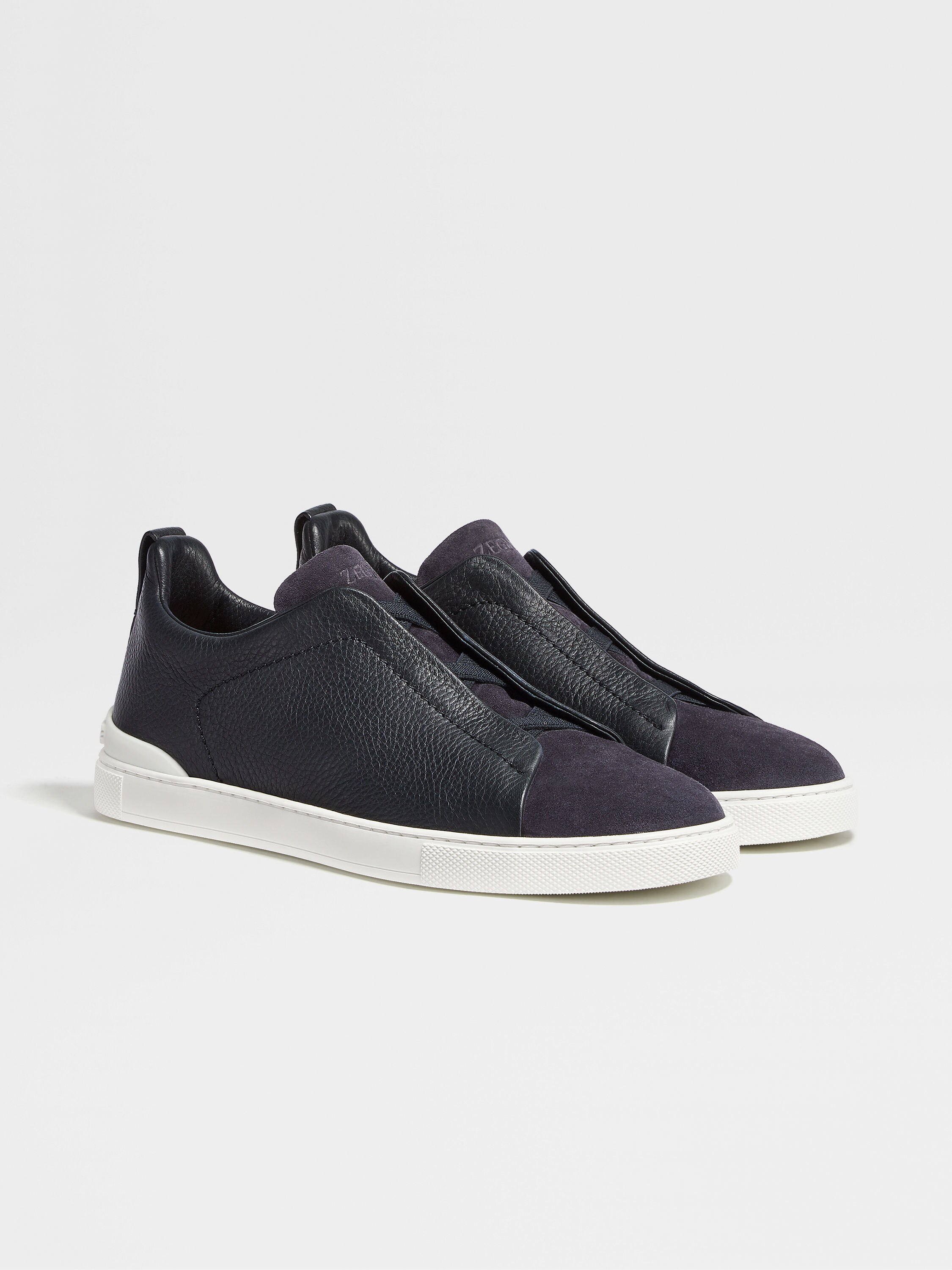 Navy Blue Leather and Suede Triple Stitch™ Sneakers Main product photo