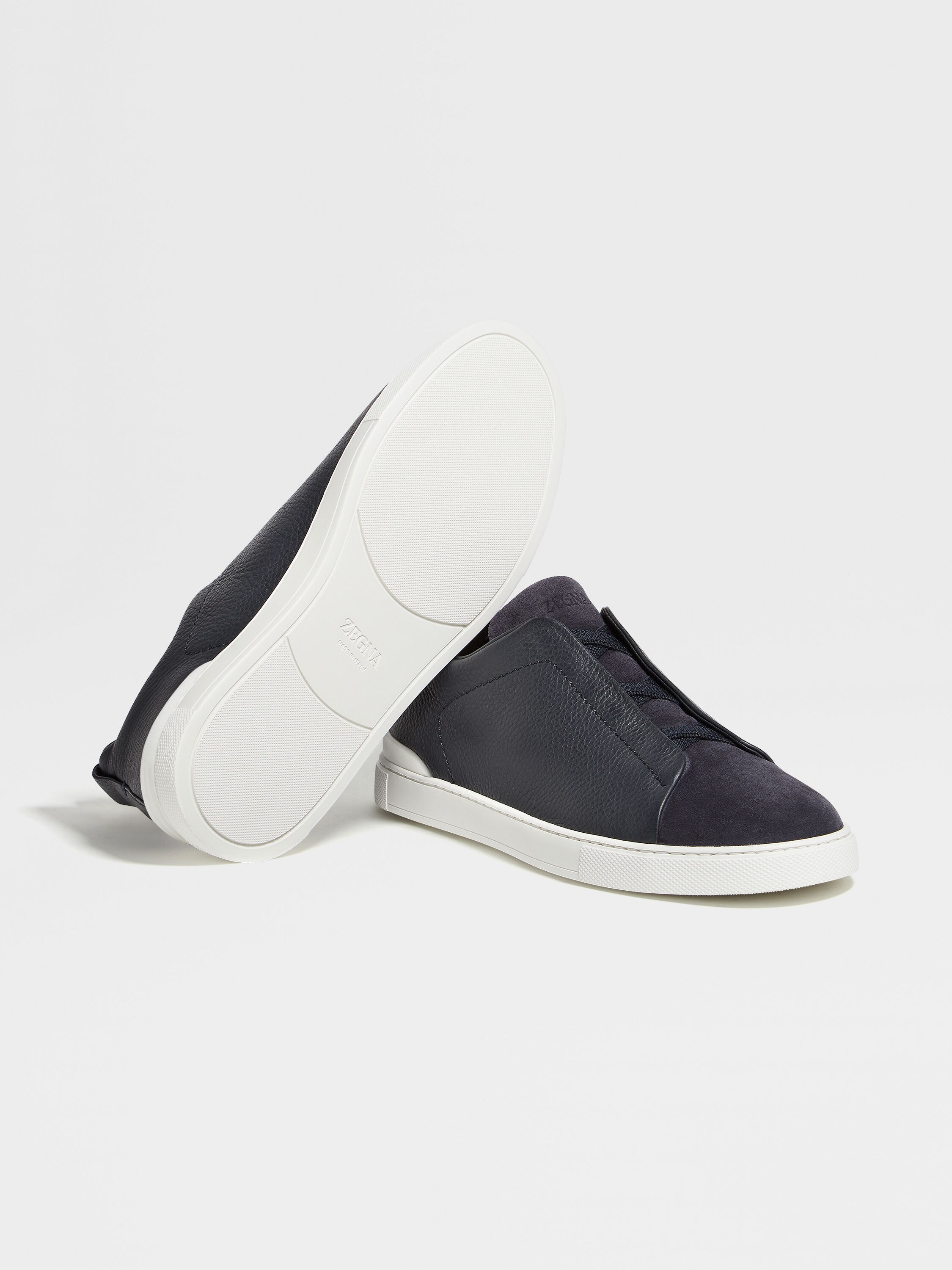 Navy Blue Leather and Suede Triple Stitch™ Sneakers Product detail photo #4