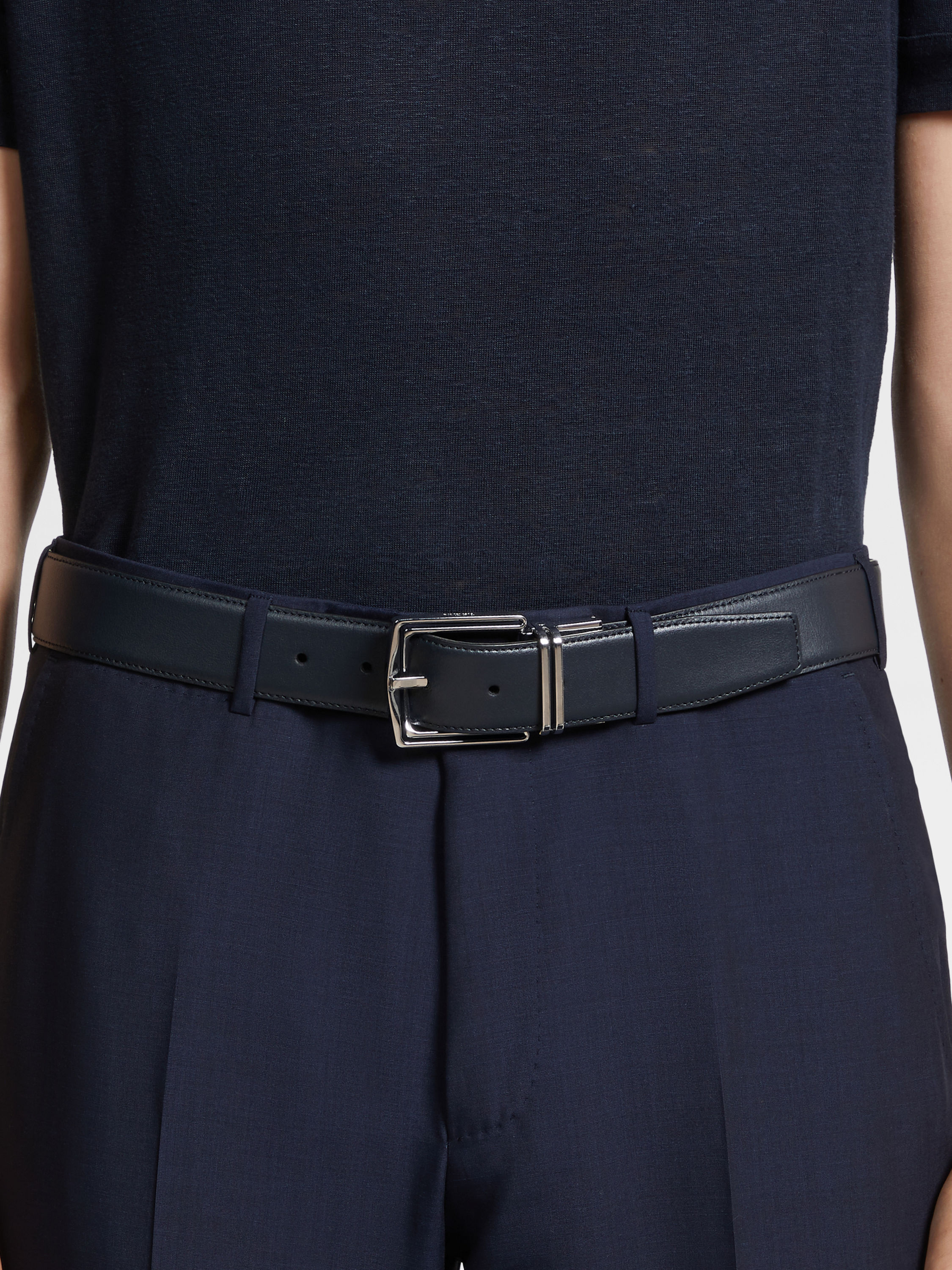 海军蓝配黑色皮革双面皮带 产品细节图 #2