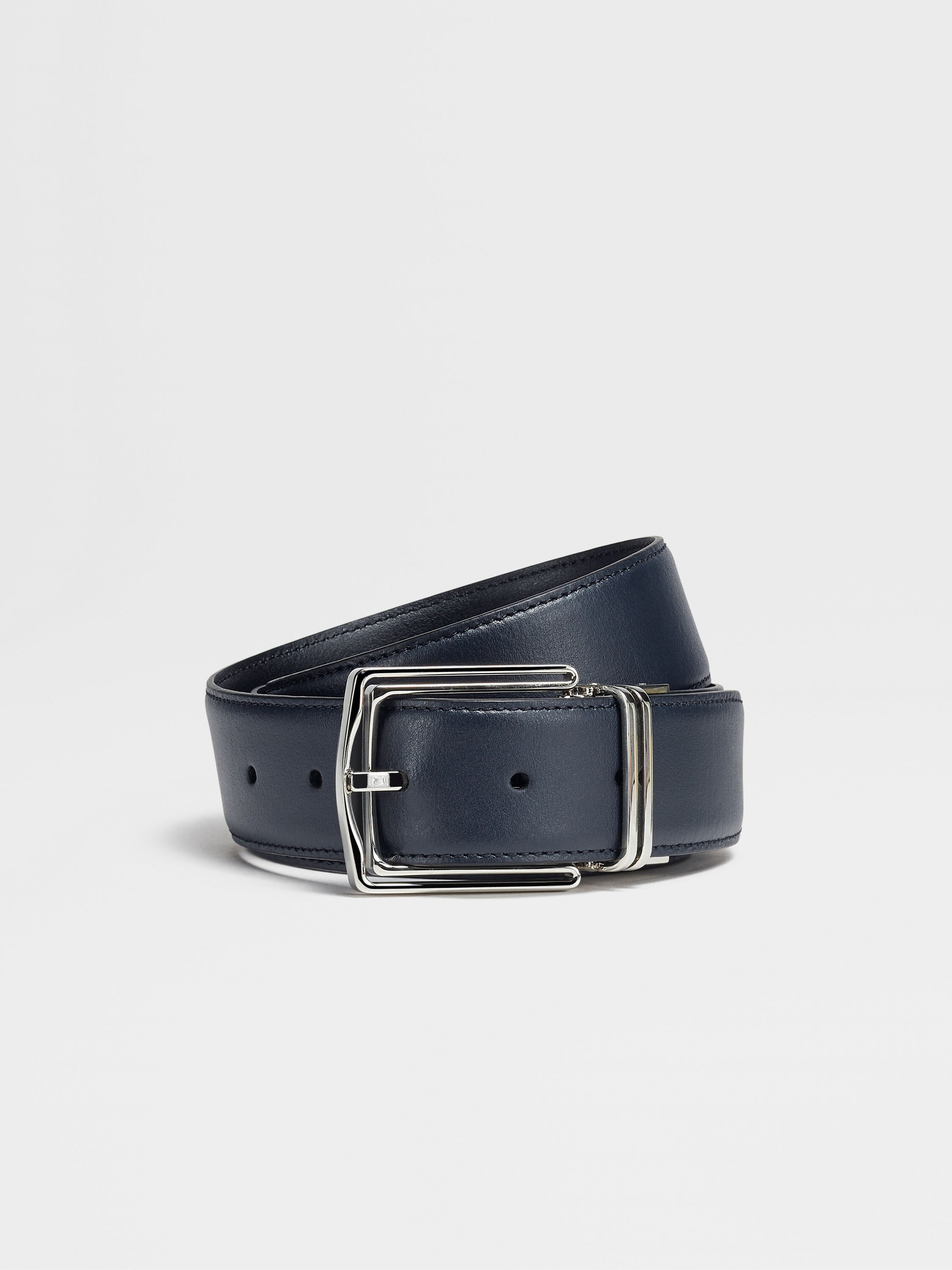 Navy Blue and Black Reversible Leather Belt