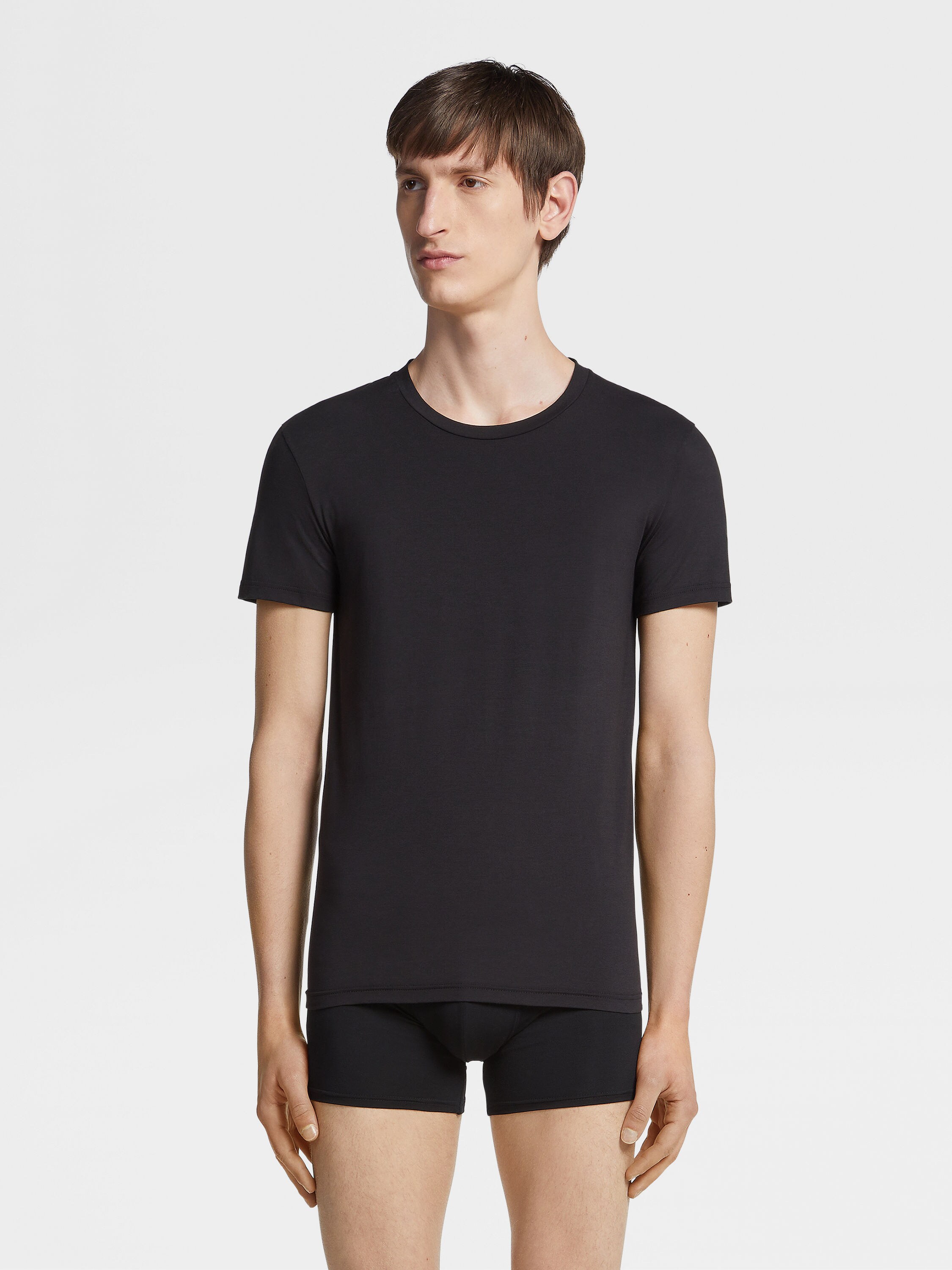 Black Stretch Cotton T-shirt Product detail photo #2