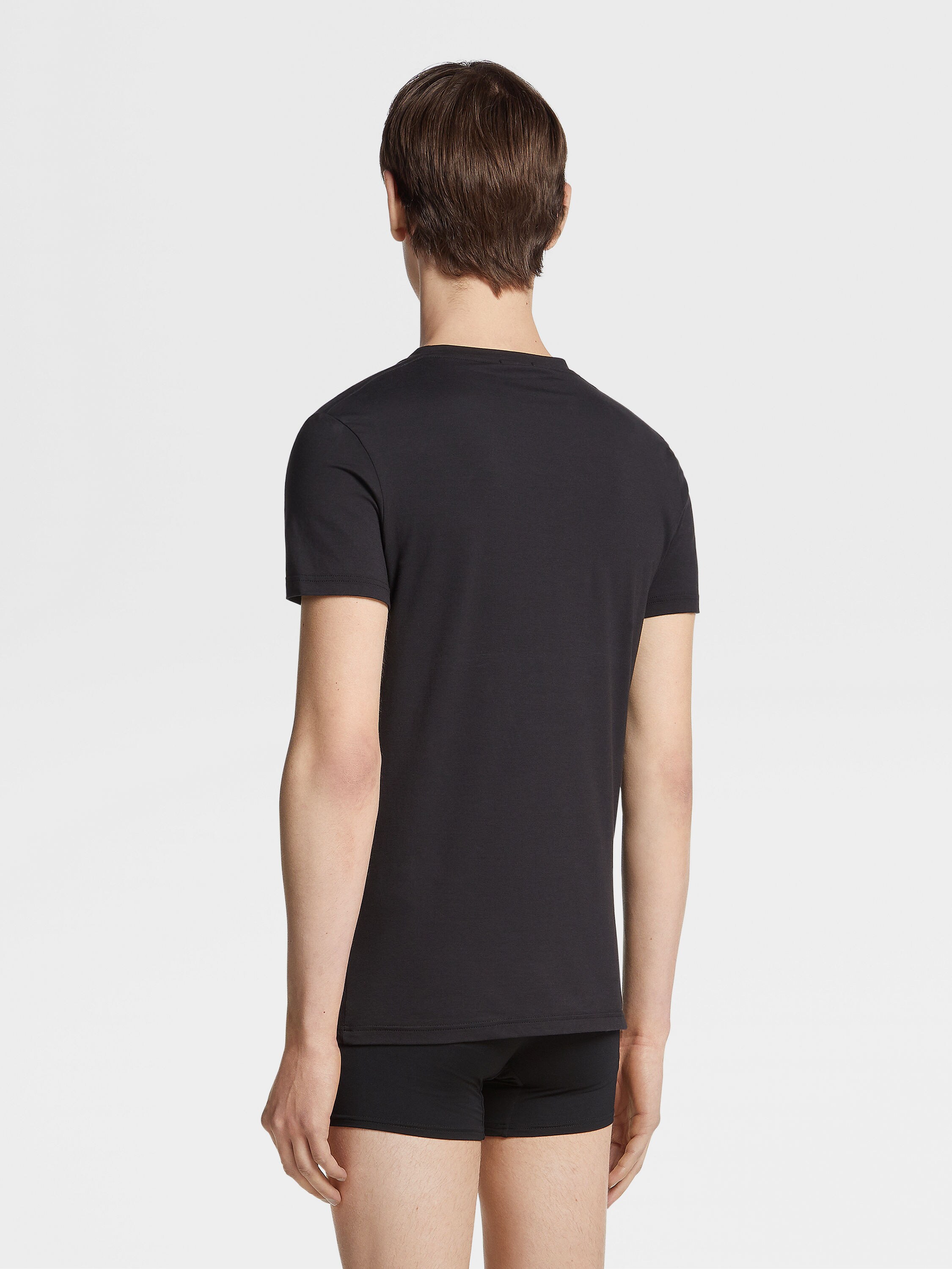 Black Stretch Cotton T-shirt Product detail photo #3