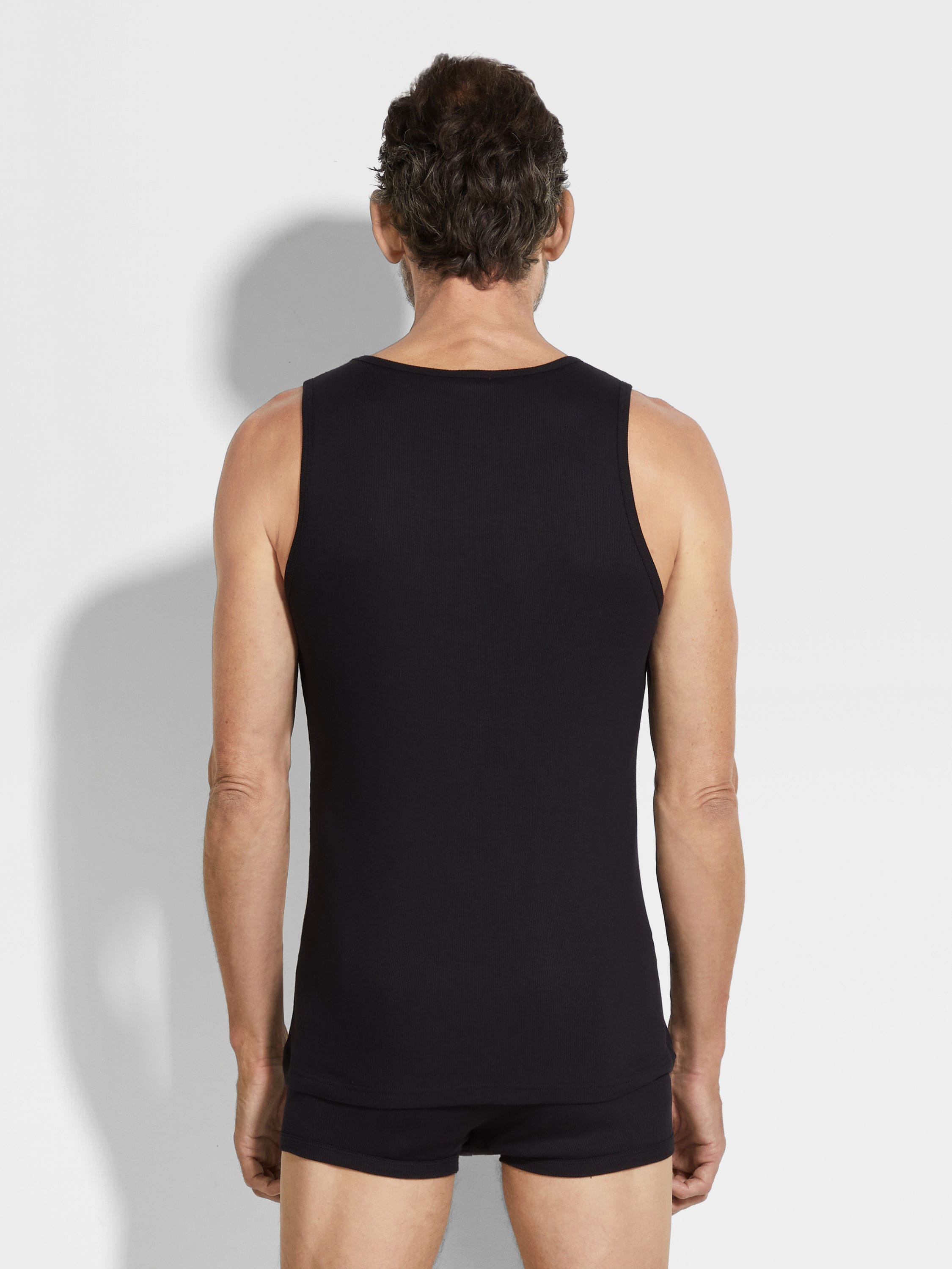 Black Cotton Blend Tank Top Product detail photo #3