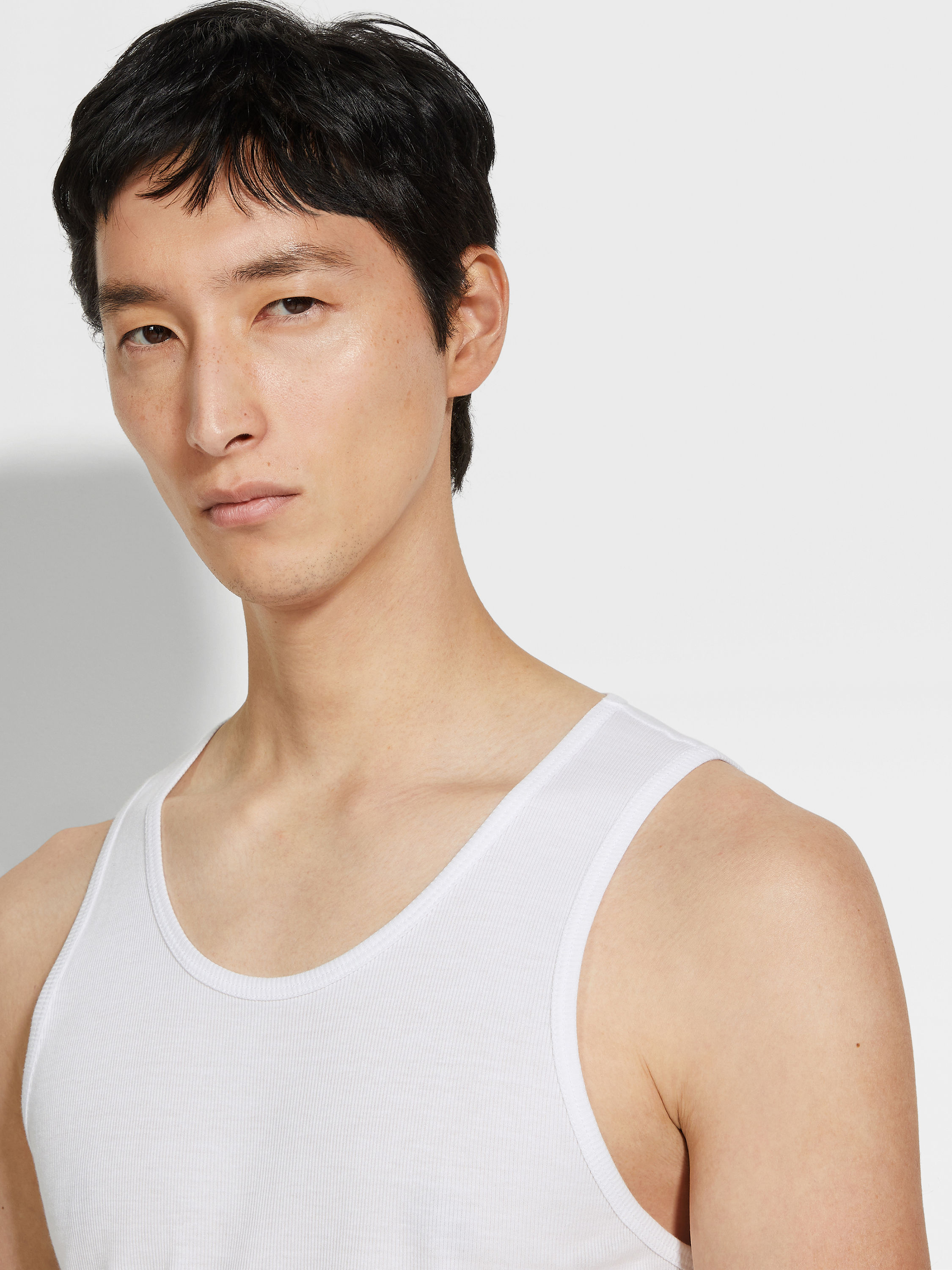 White Cotton Blend Tank Top Product detail photo #1