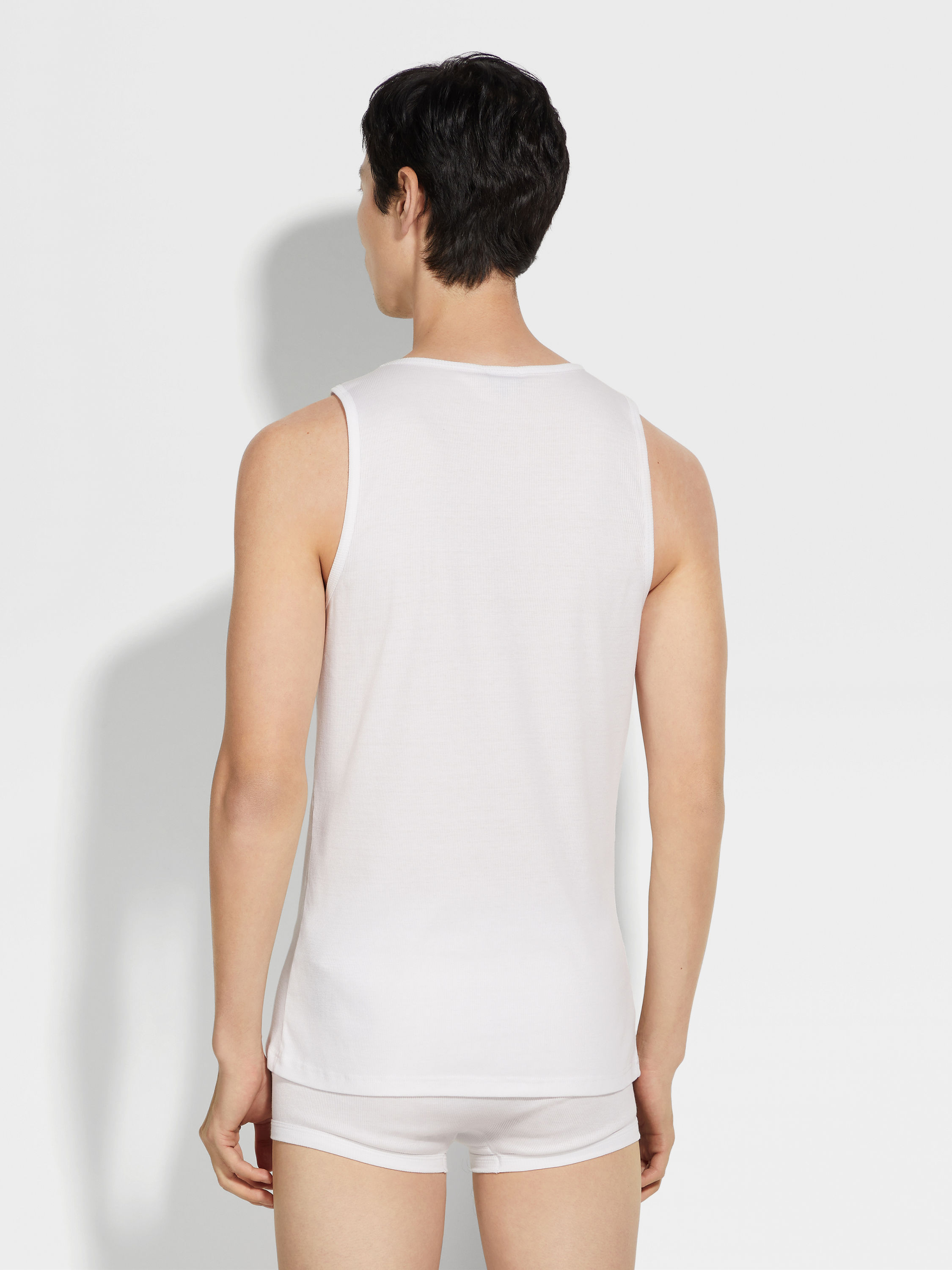 White Cotton Blend Tank Top Product detail photo #3