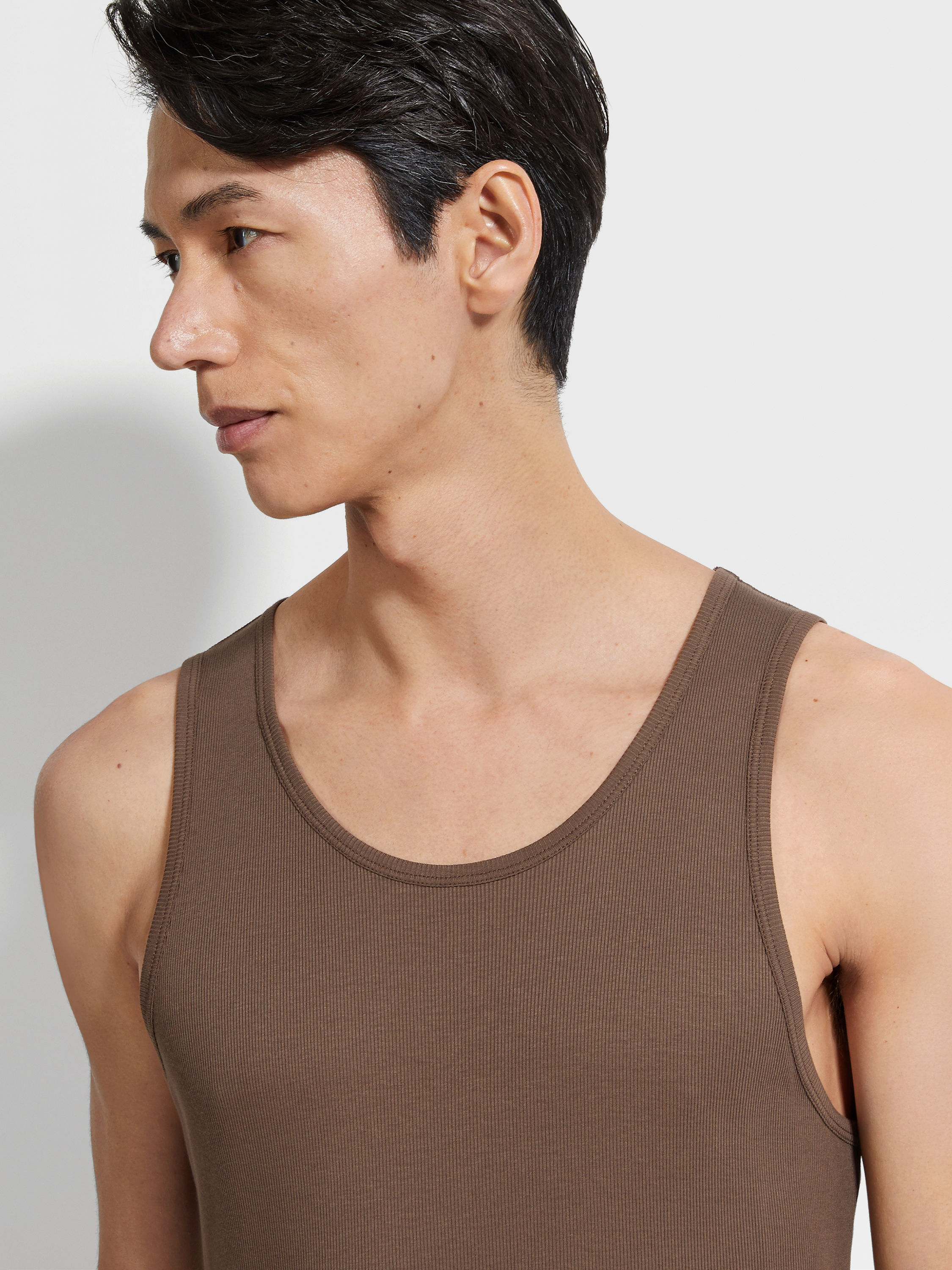 Brown Cotton and Modal Tank Top Product detail photo #1