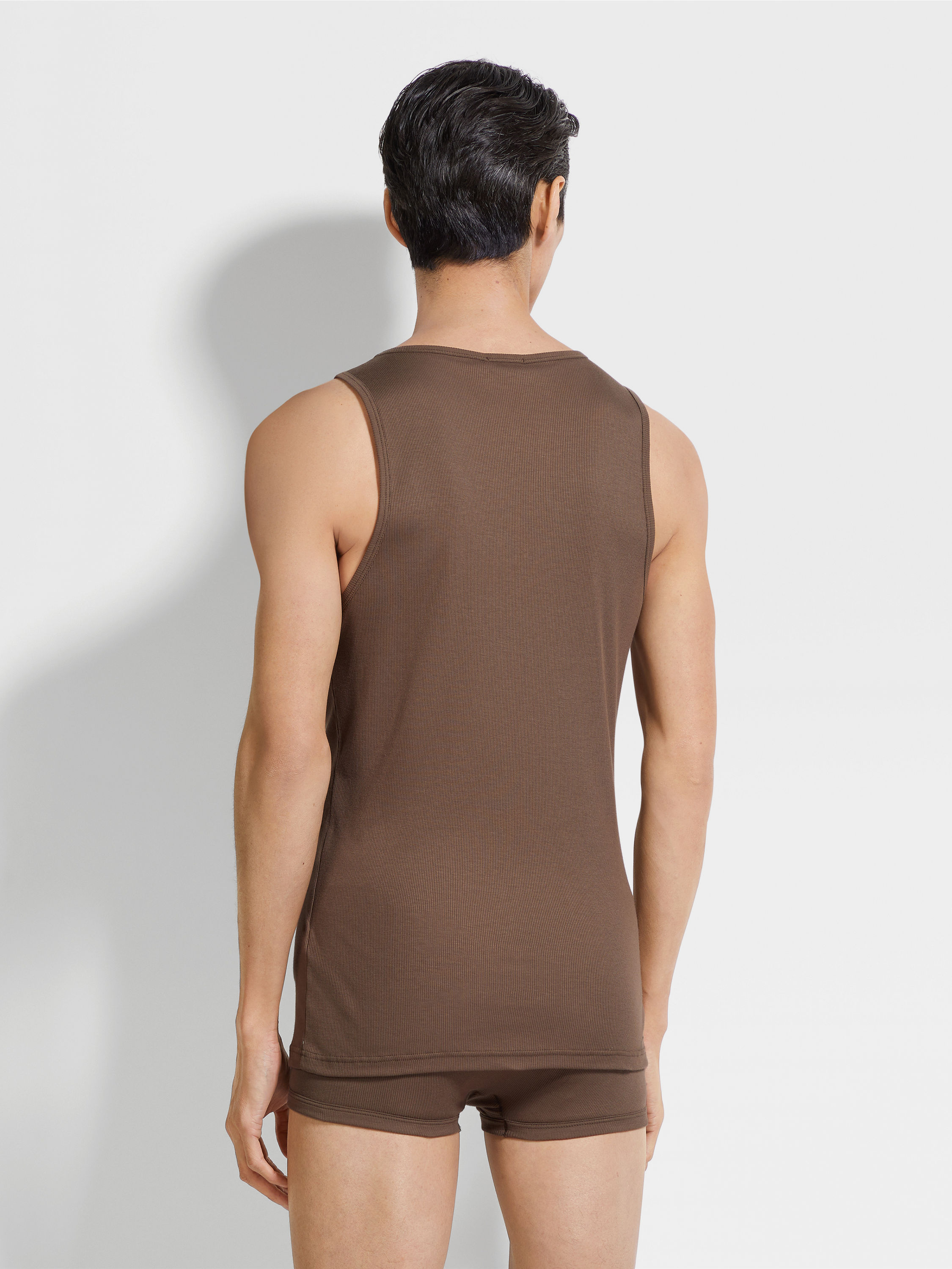 Brown Cotton and Modal Tank Top Product detail photo #3