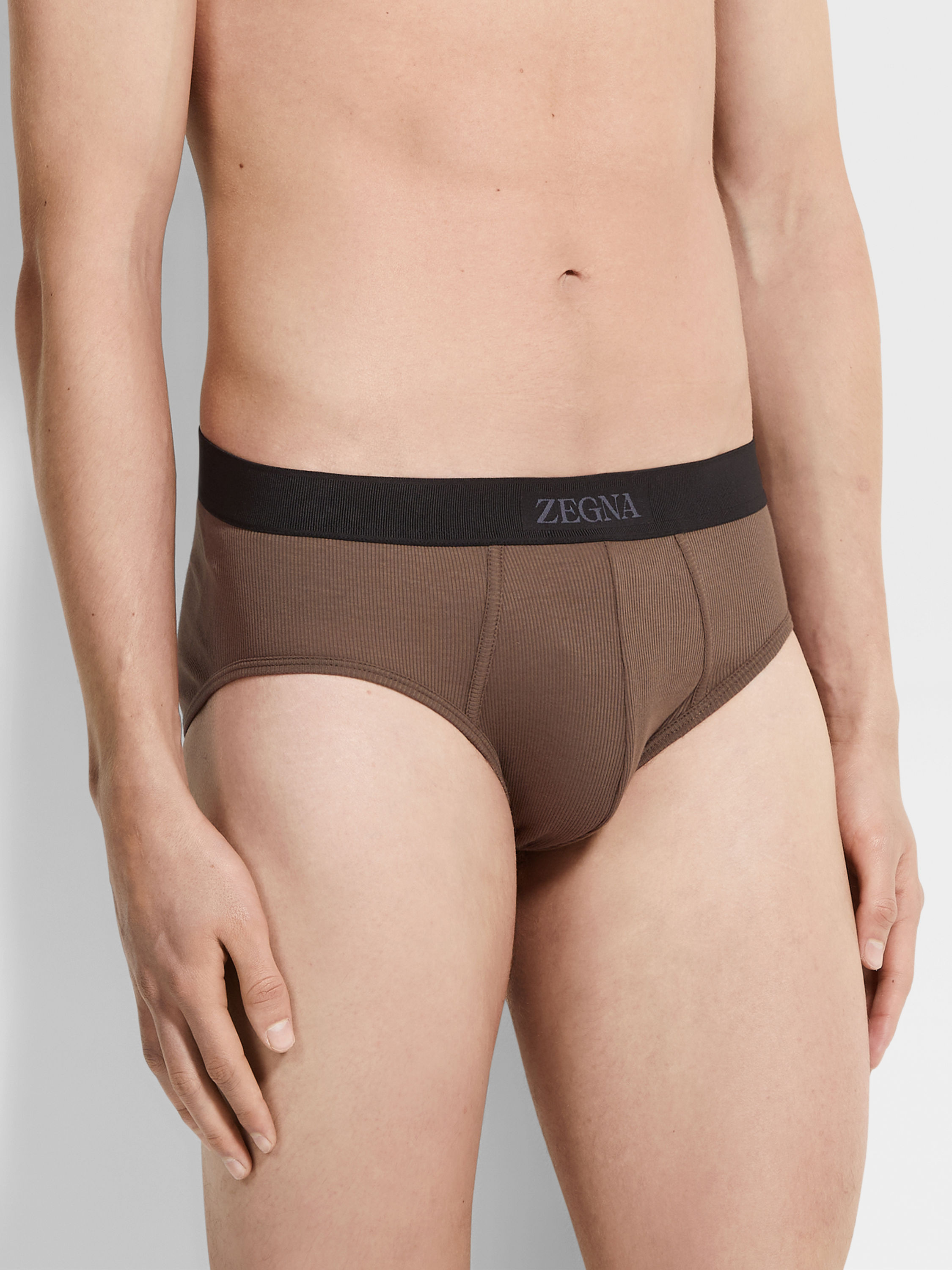 Brown Cotton and Modal Midi Briefs Product detail photo #1