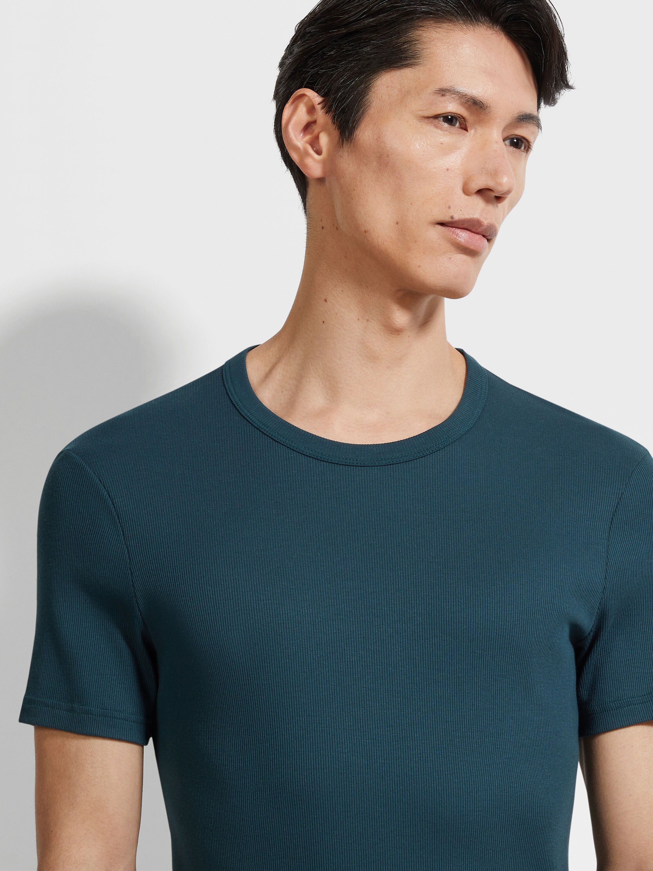 Dark Green Cotton and Modal T-shirt Product detail photo #1