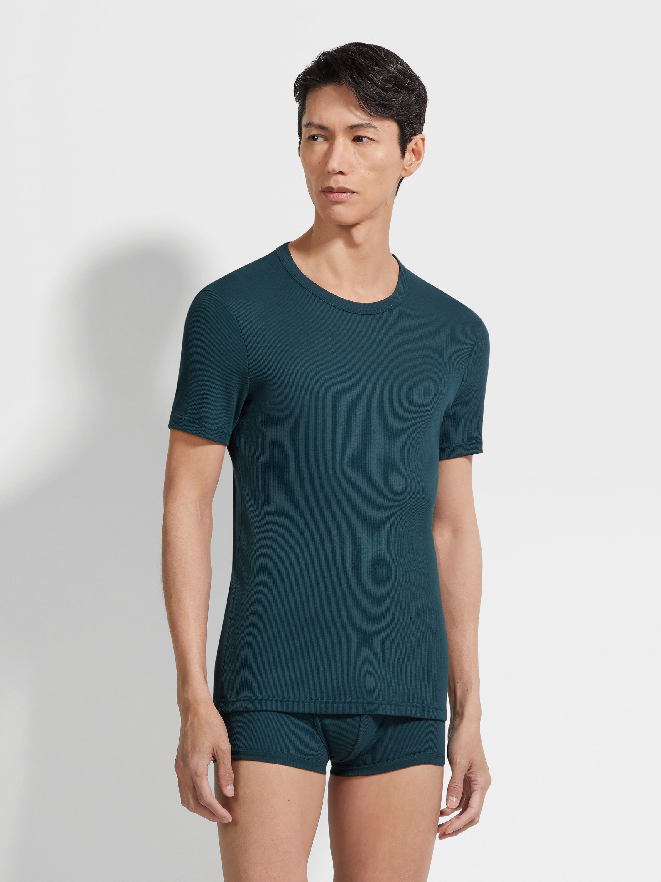 Dark Green Cotton and Modal T-shirt Product detail photo #2