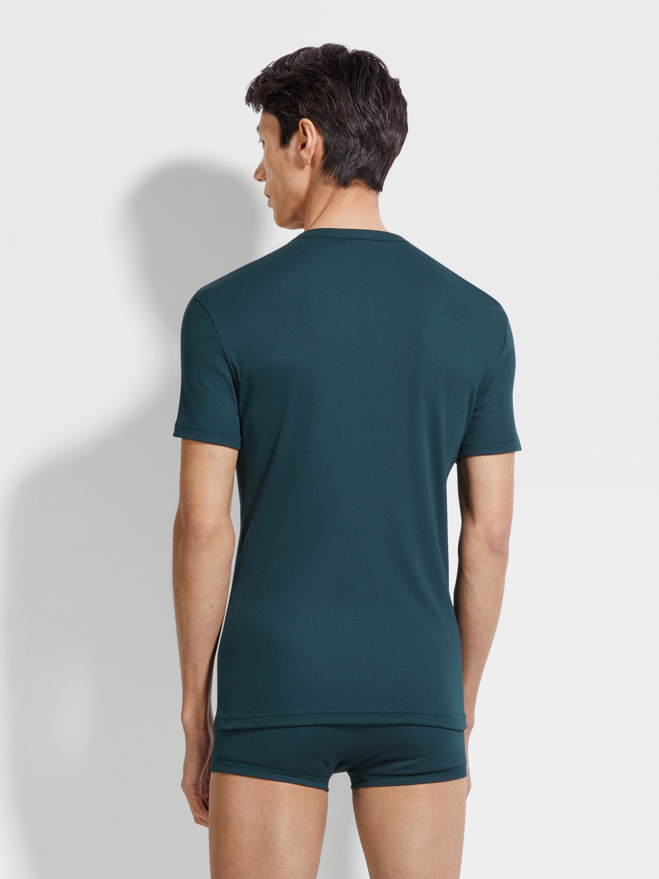 Dark Green Cotton and Modal T-shirt Product detail photo #3