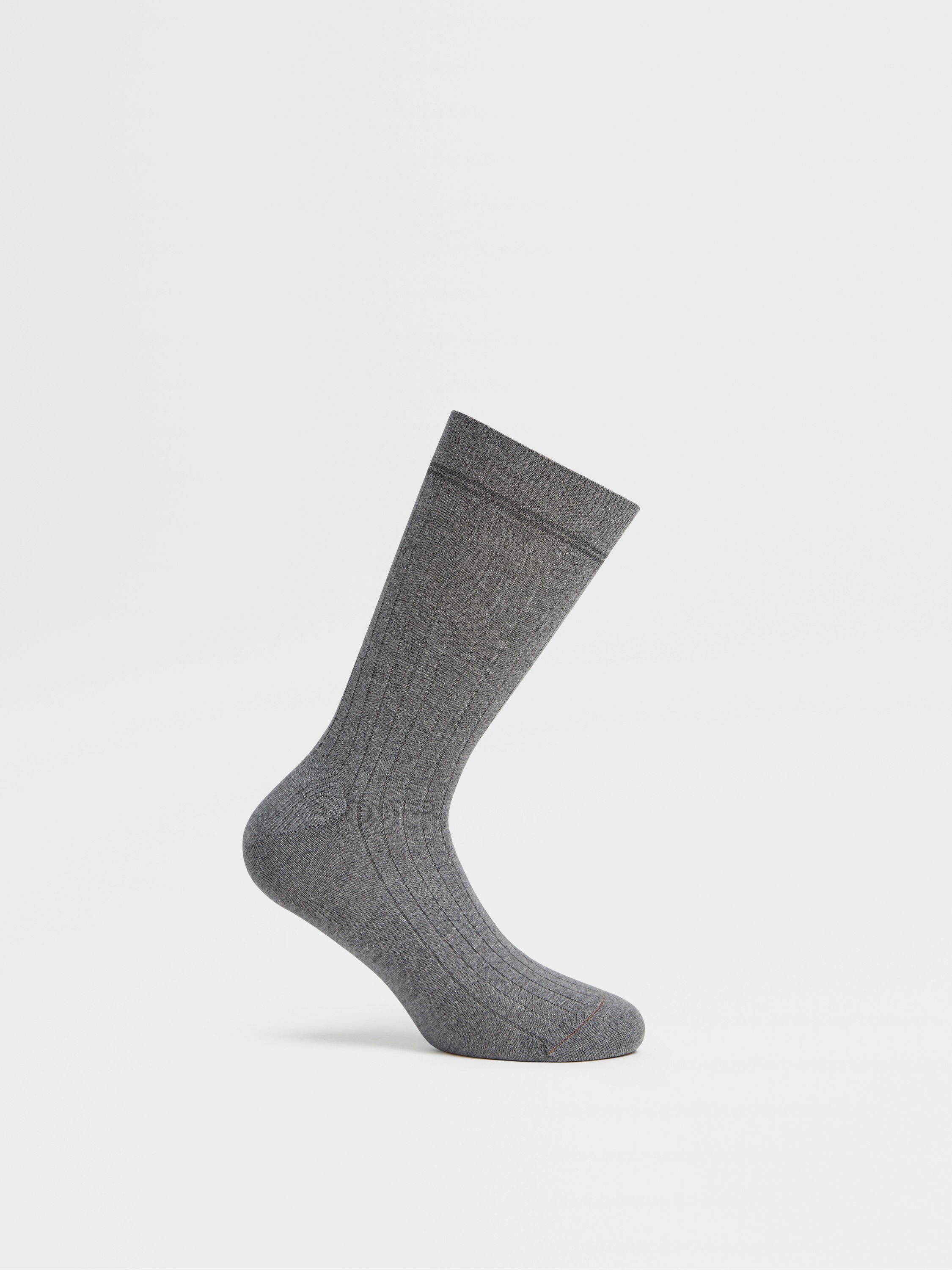 Grey Mélange Cotton Cashmere and Silk Socks Product detail photo #2