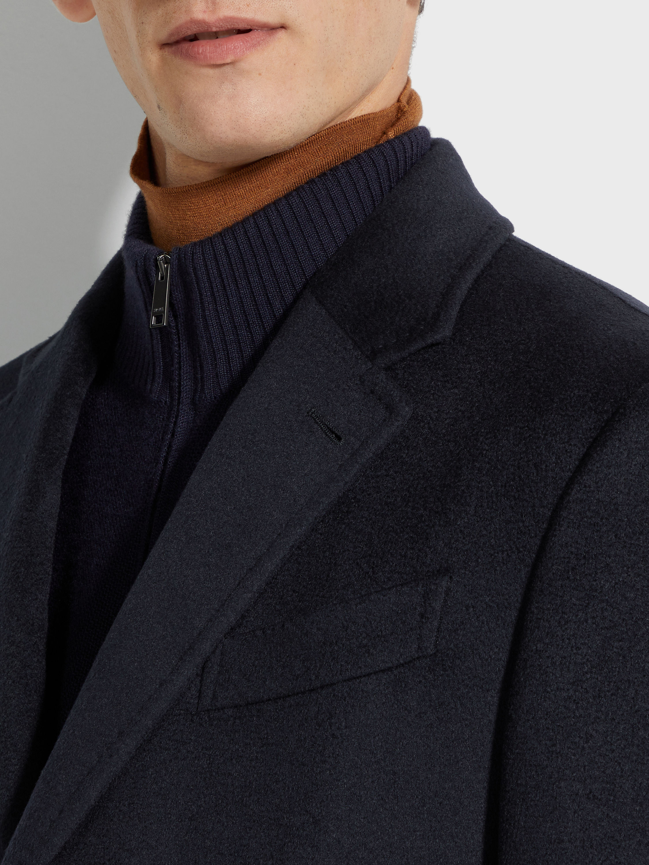 Navy Blue Oasi Cashmere Overcoat Product detail photo #2