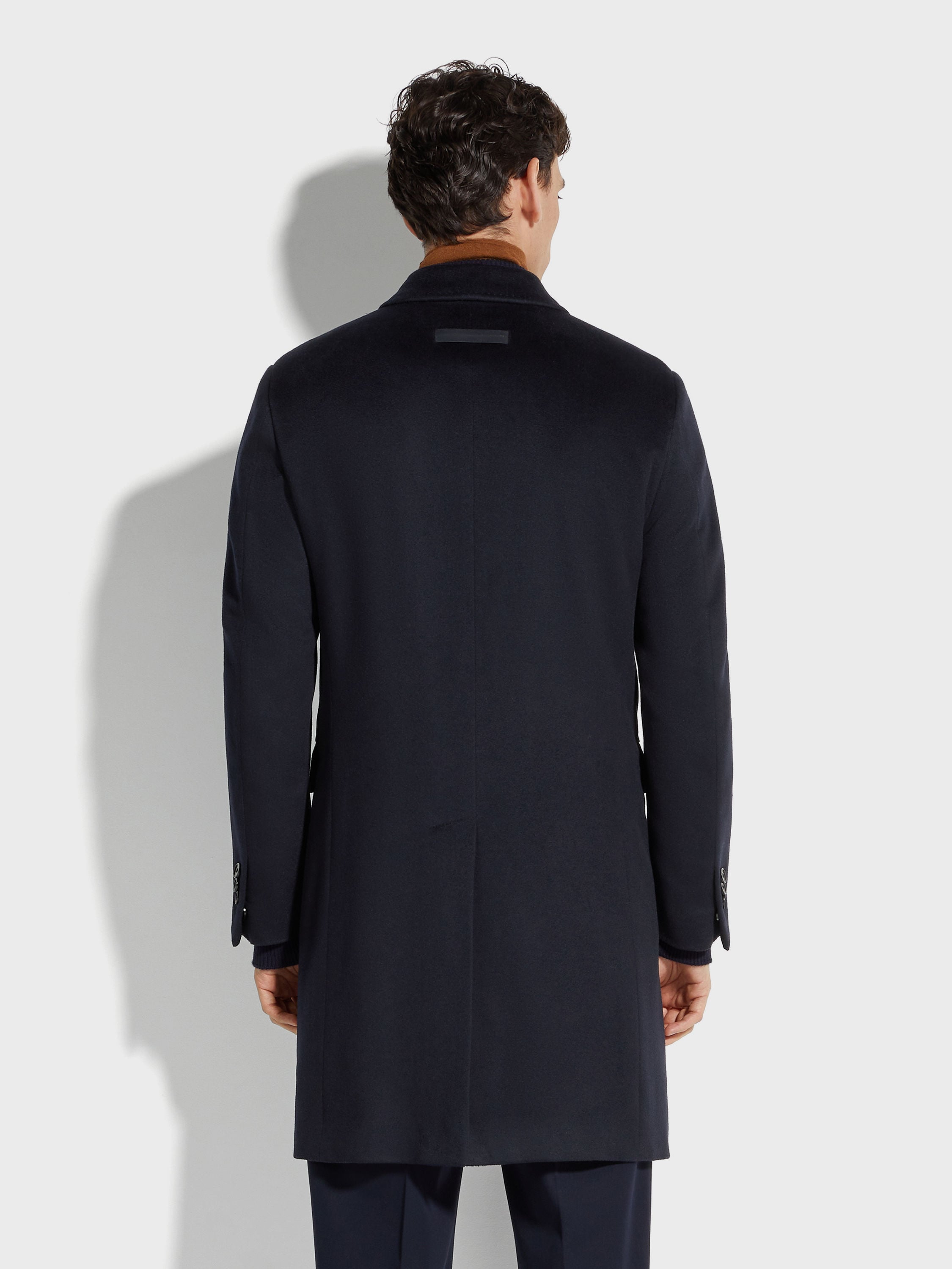 Navy Blue Oasi Cashmere Overcoat Product detail photo #4