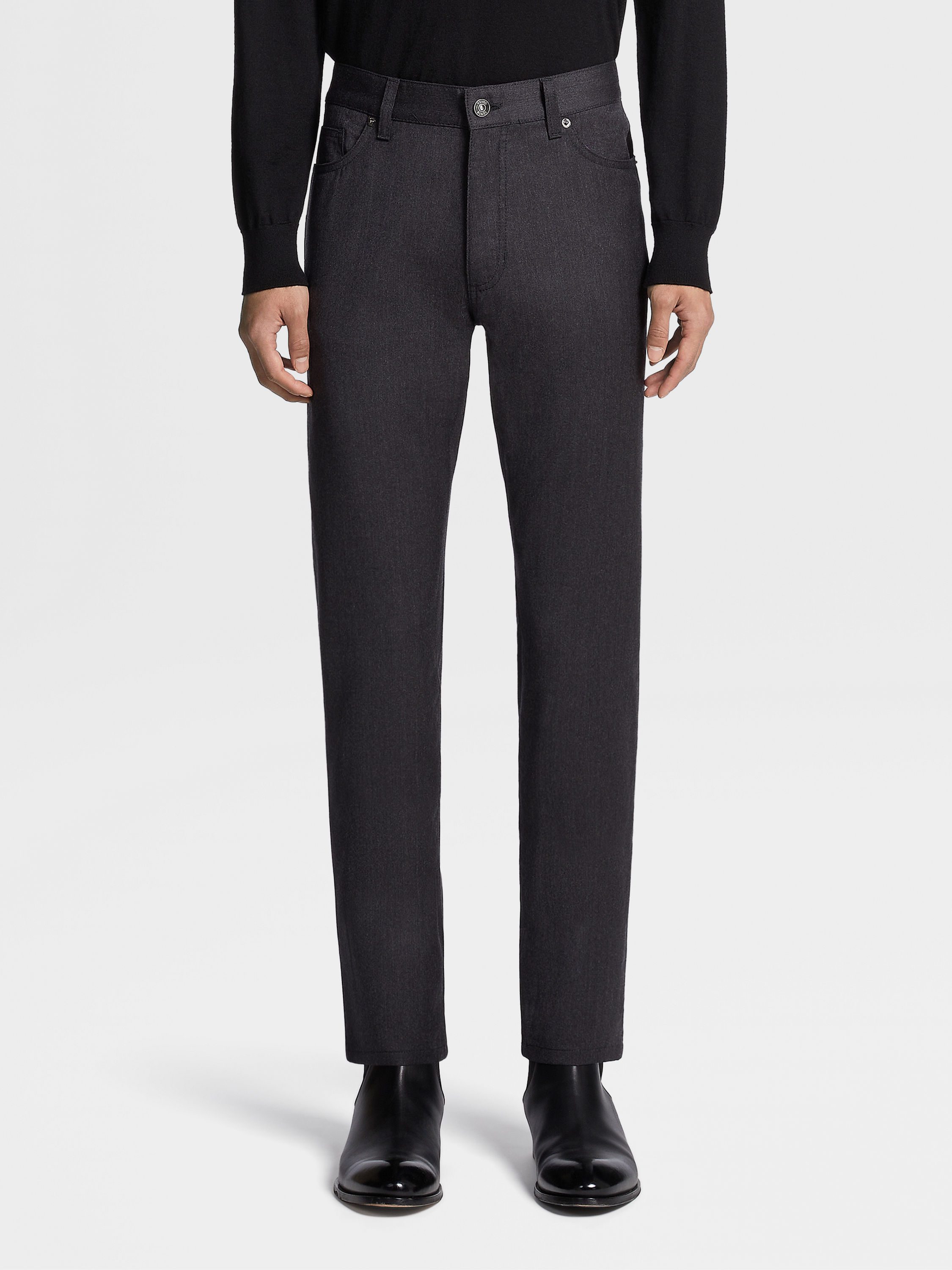 深灰色石洗羊毛牛仔裤 產品細節圖 #1