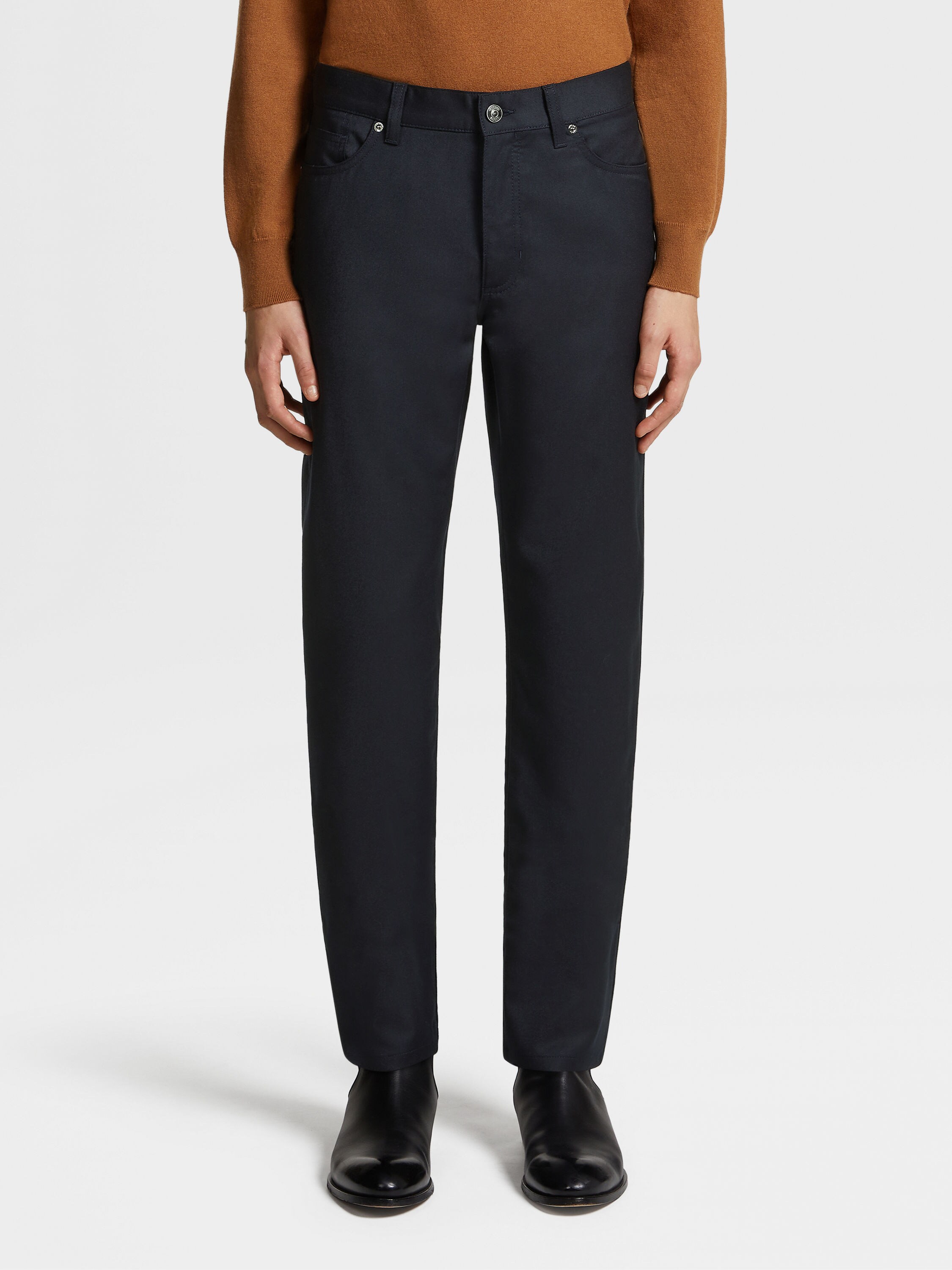 深蓝色石洗羊毛牛仔裤 產品細節圖 #1