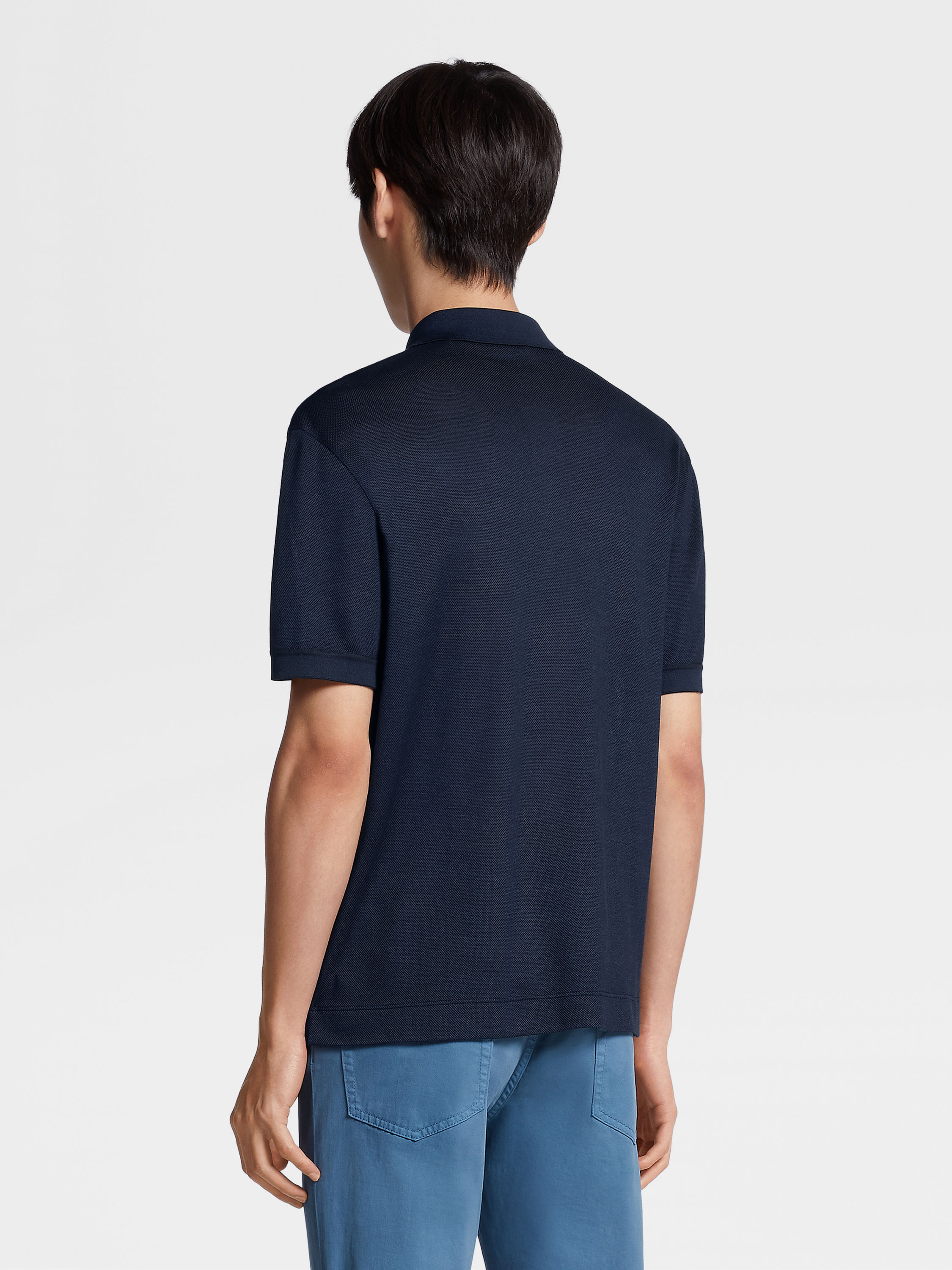 Dark Blue Zegna Silk Polo Shirt Product detail photo #2