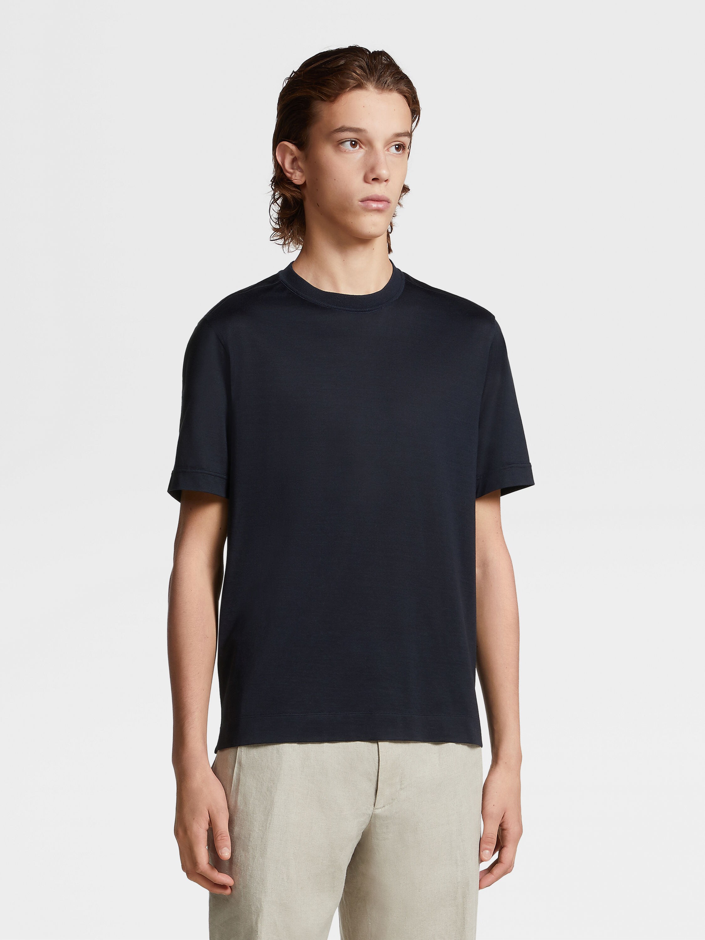 海军蓝 Leggerissimo 棉质及桑蚕丝 T 恤 產品細節圖 #1