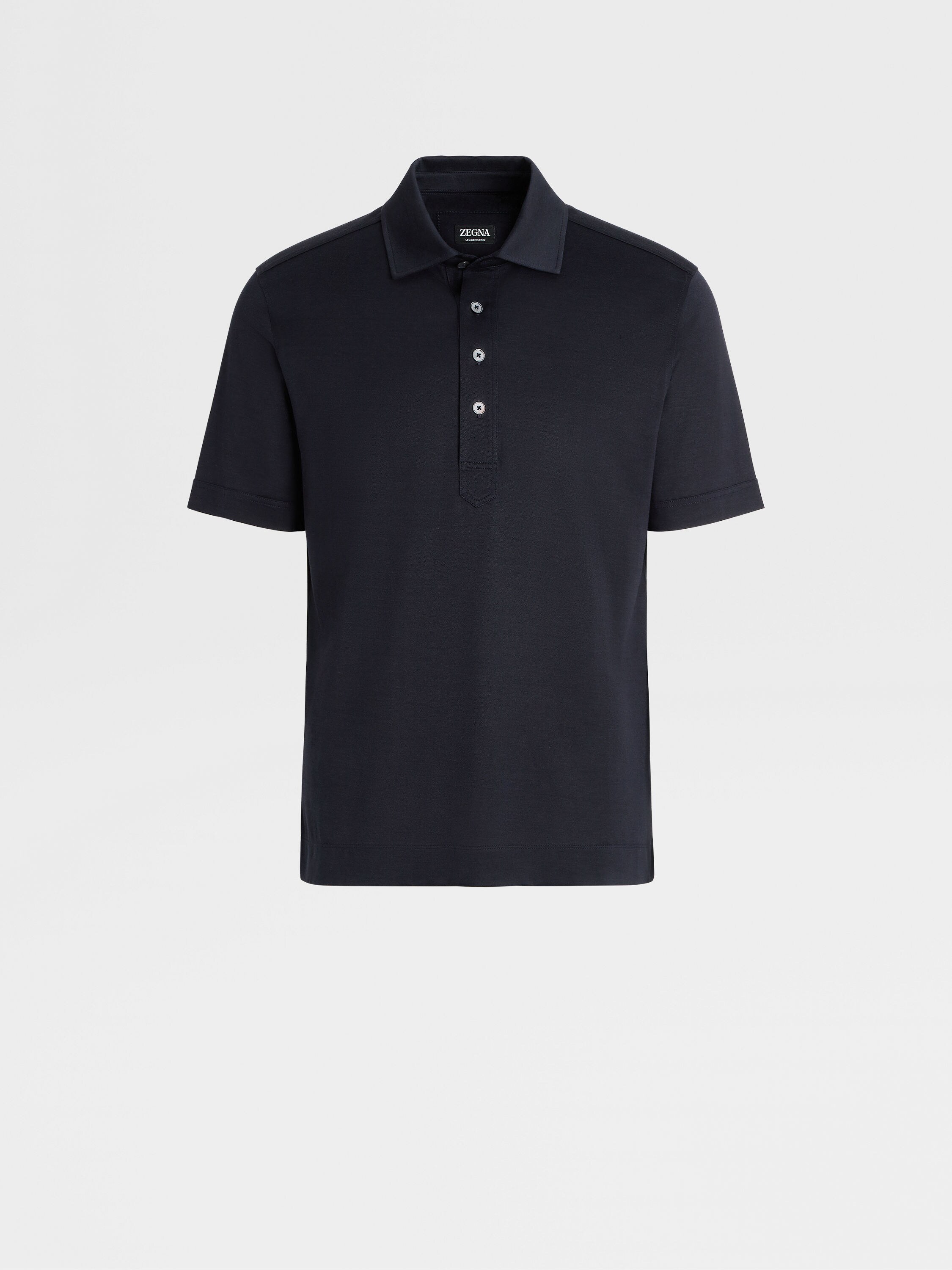 Navy Blue Leggerissimo Cotton and Silk Polo Shirt Main product photo