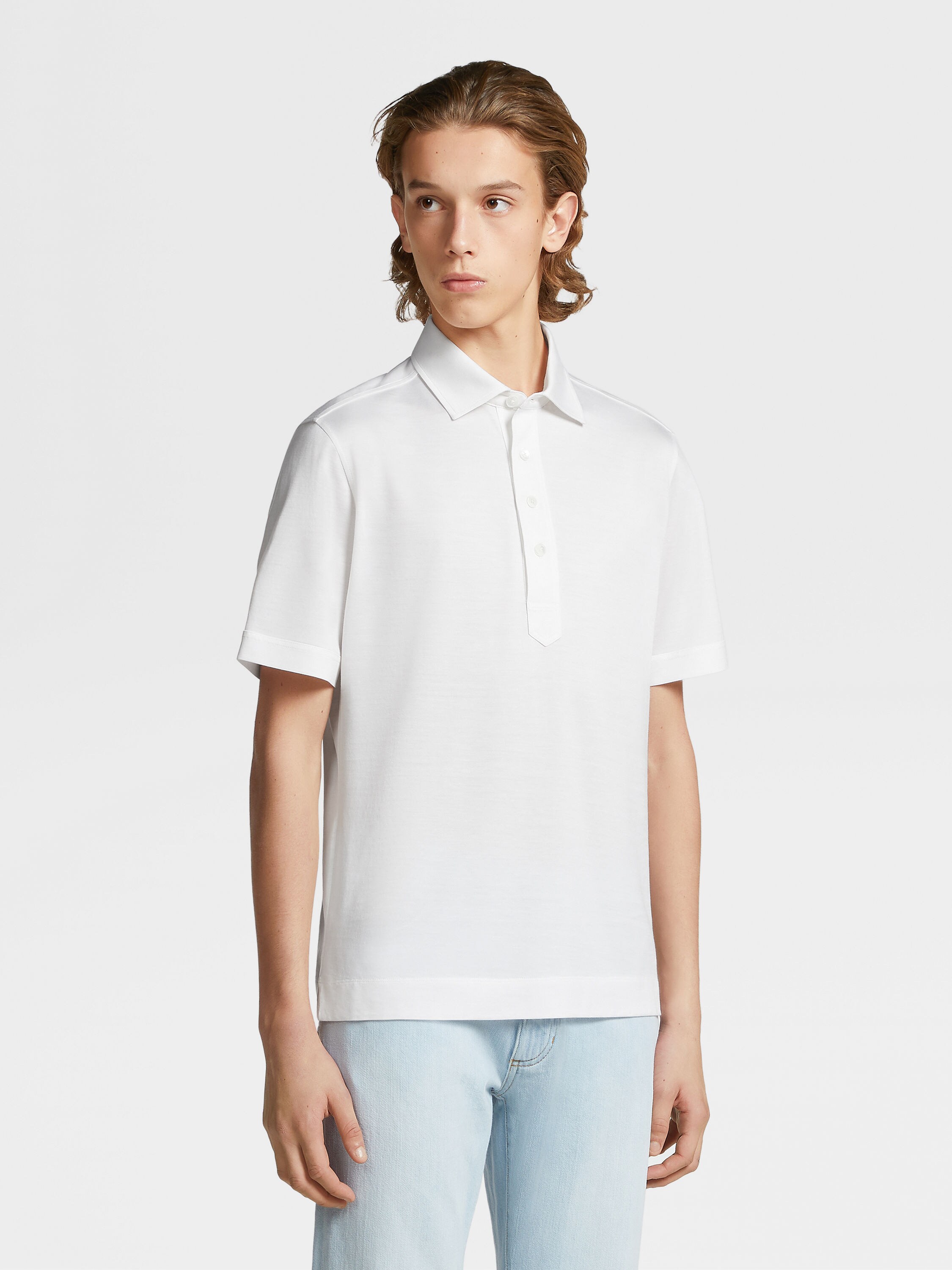 White Leggerissimo Cotton and Silk Polo Shirt Product detail photo #1