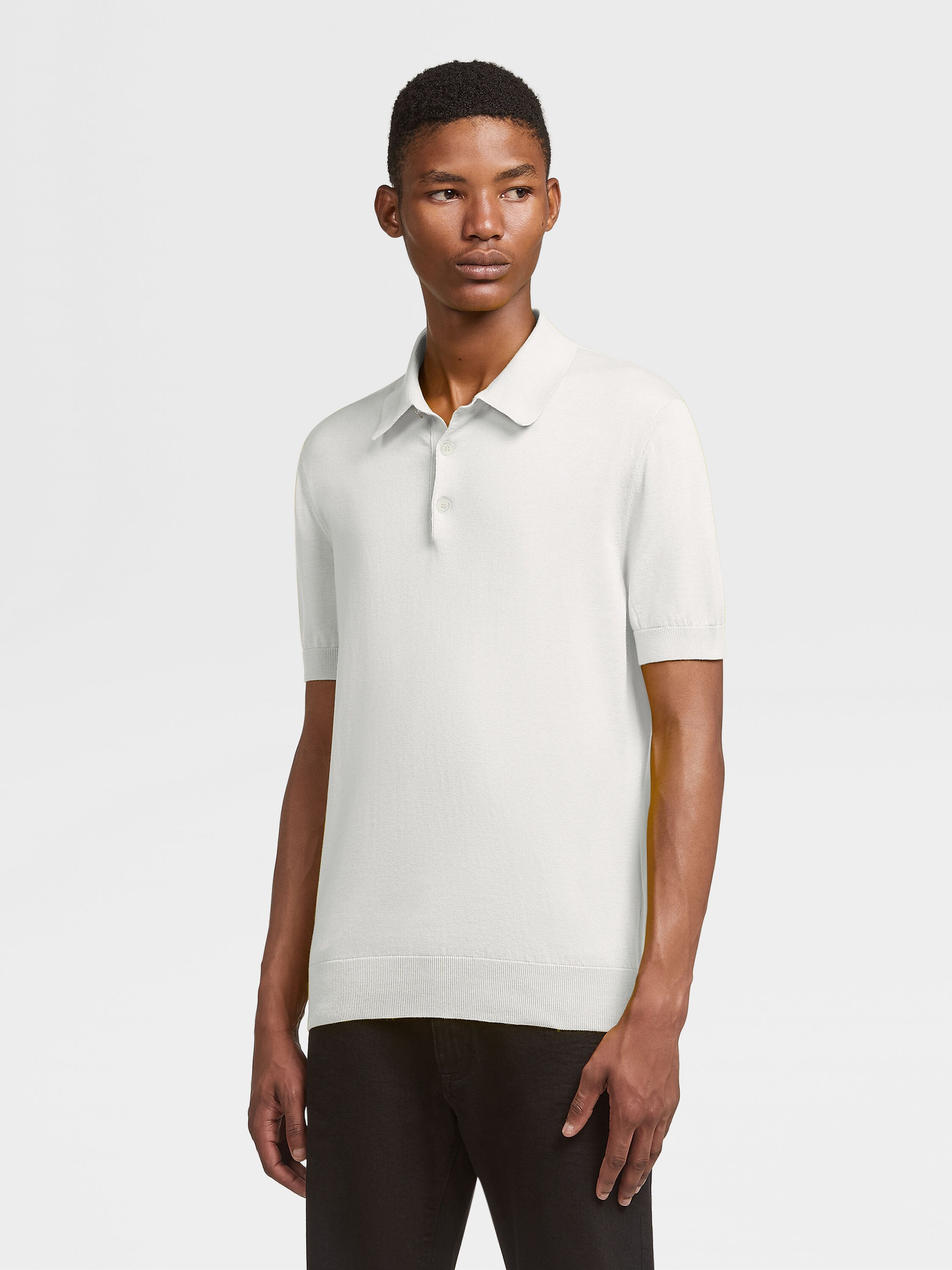 白色 Premium Cotton Polo 衫 产品细节图 #1