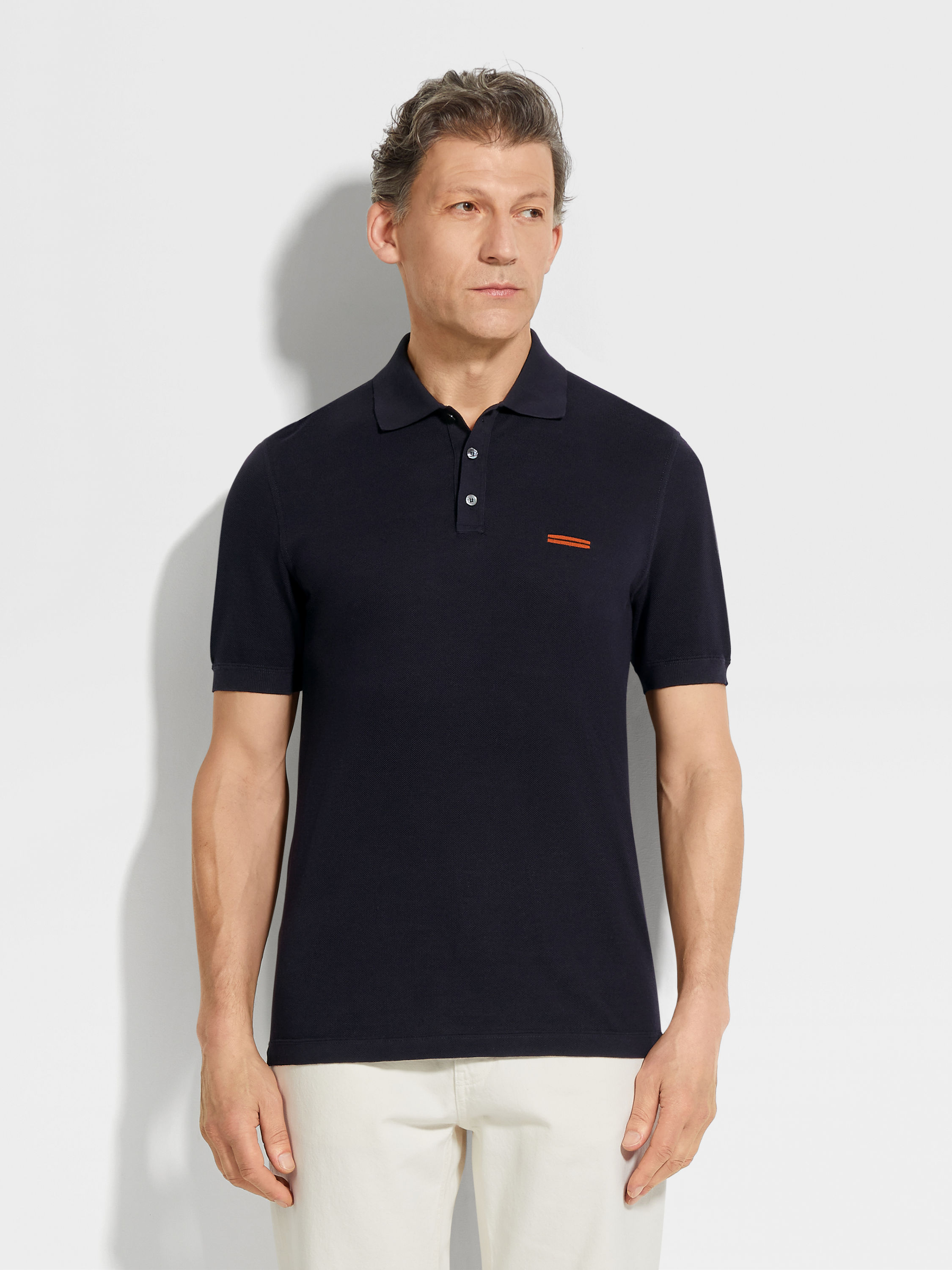 Navy Blue Cotton Polo Shirt Product detail photo #3