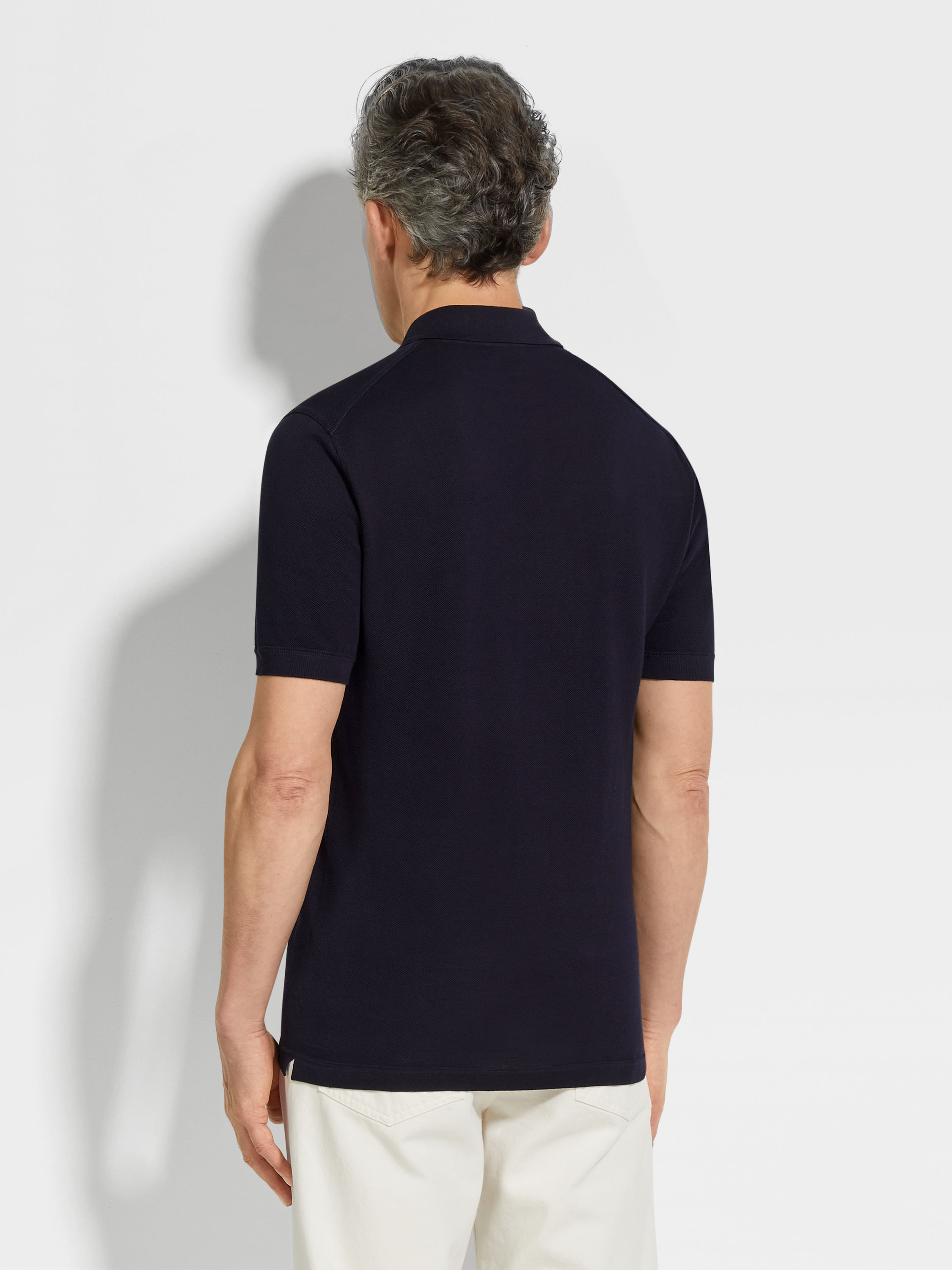 Navy Blue Cotton Polo Shirt Product detail photo #4