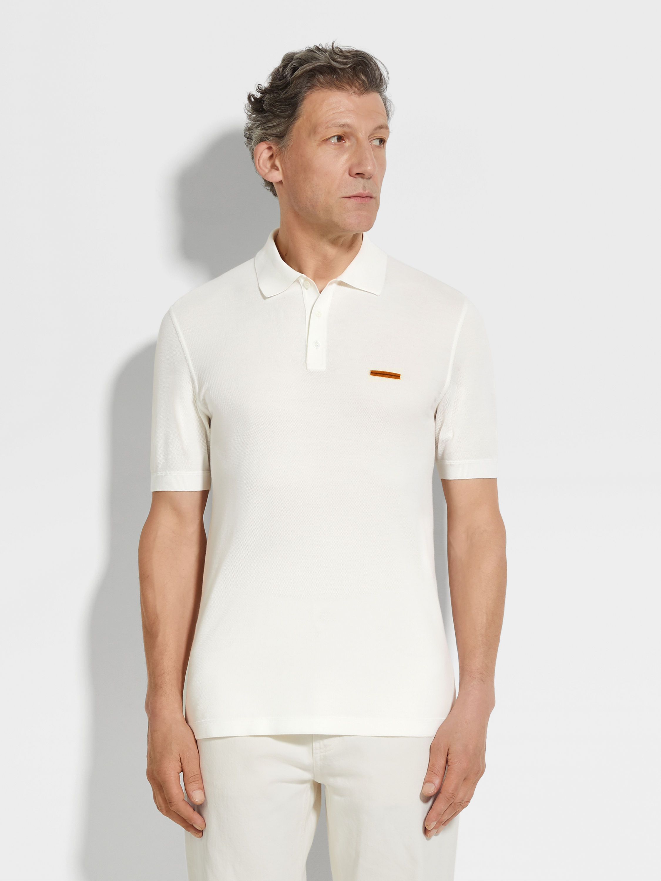 Optical White Cotton Polo Shirt Product detail photo #3