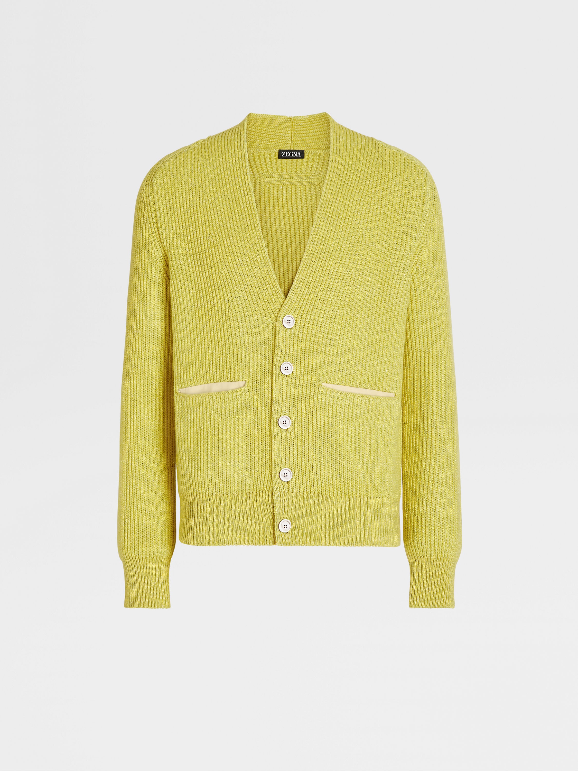 黄色山羊绒、亚麻及棉质针织开衫