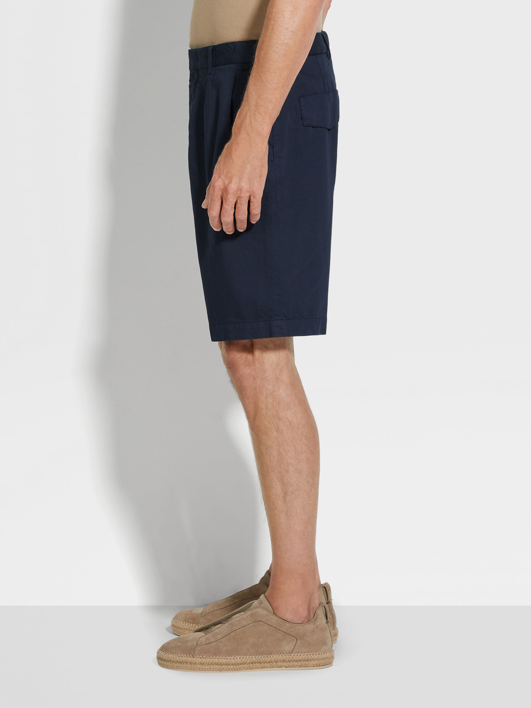 Navy Blue Summer Chino Cotton and Linen Shorts Product detail photo #3