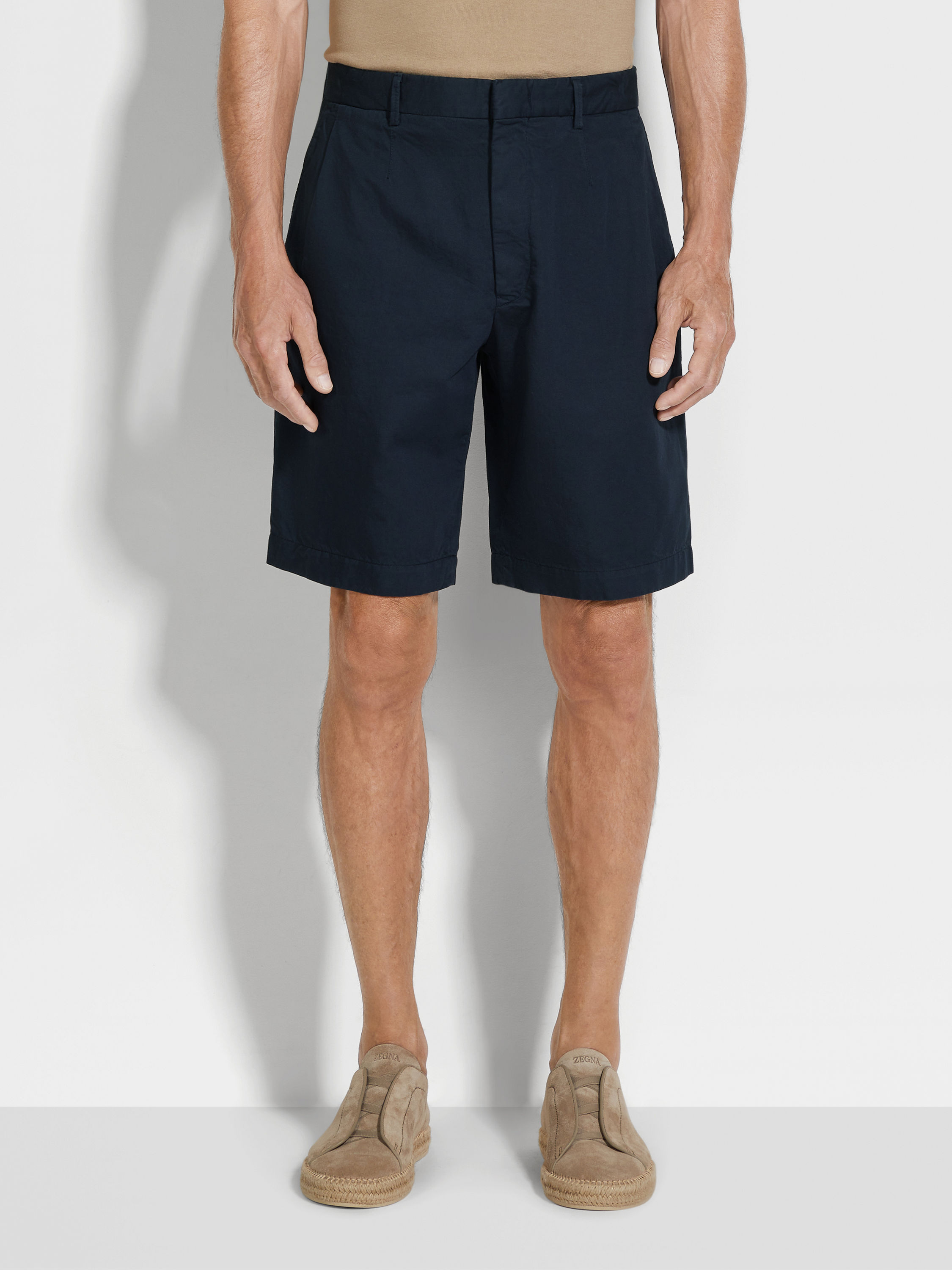 Navy Blue Summer Chino Cotton and Linen Shorts Product detail photo #4
