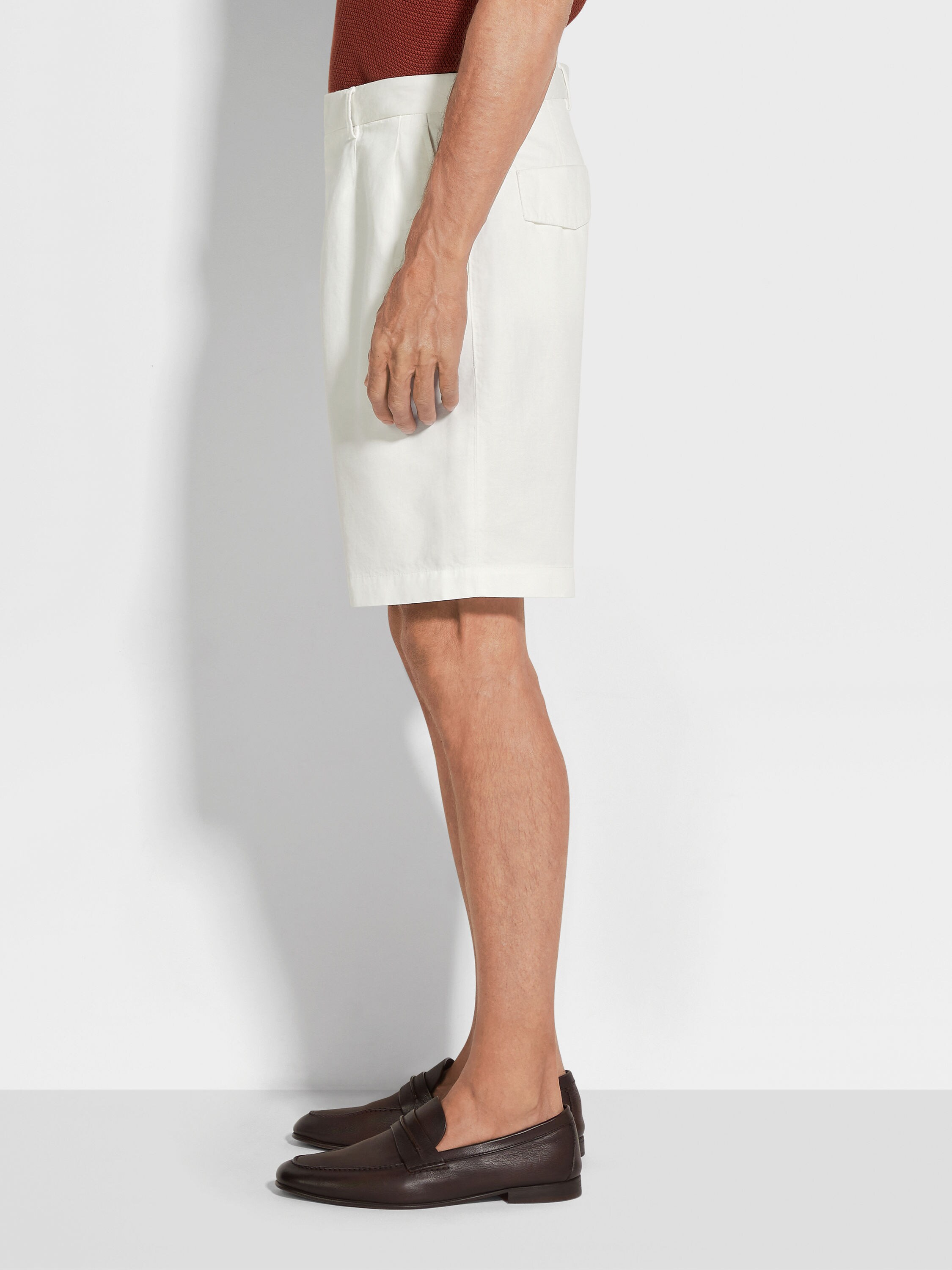 White Summer Chino Cotton and Linen Shorts Product detail photo #3