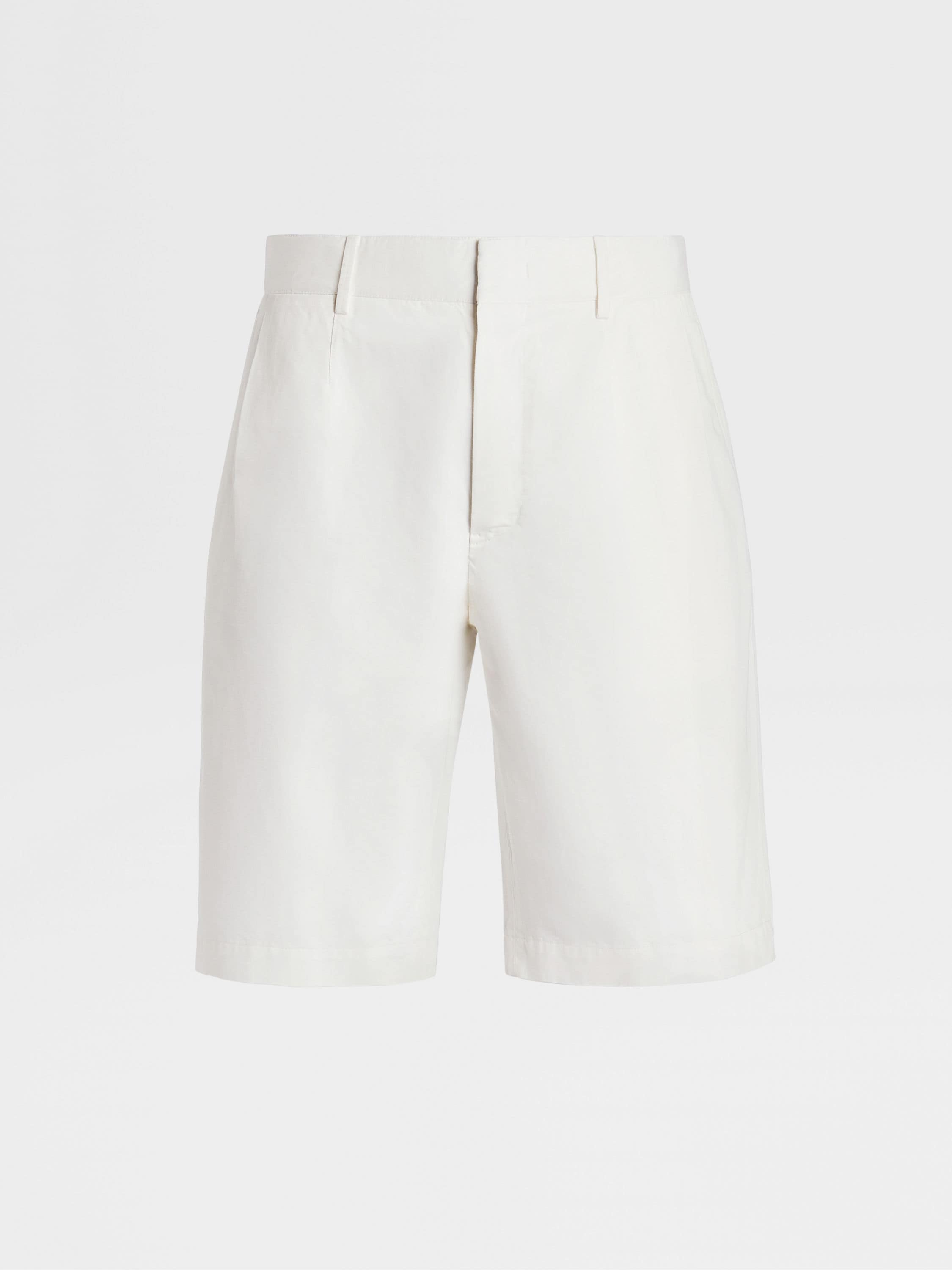 White Cotton and Linen Summer Chino Shorts