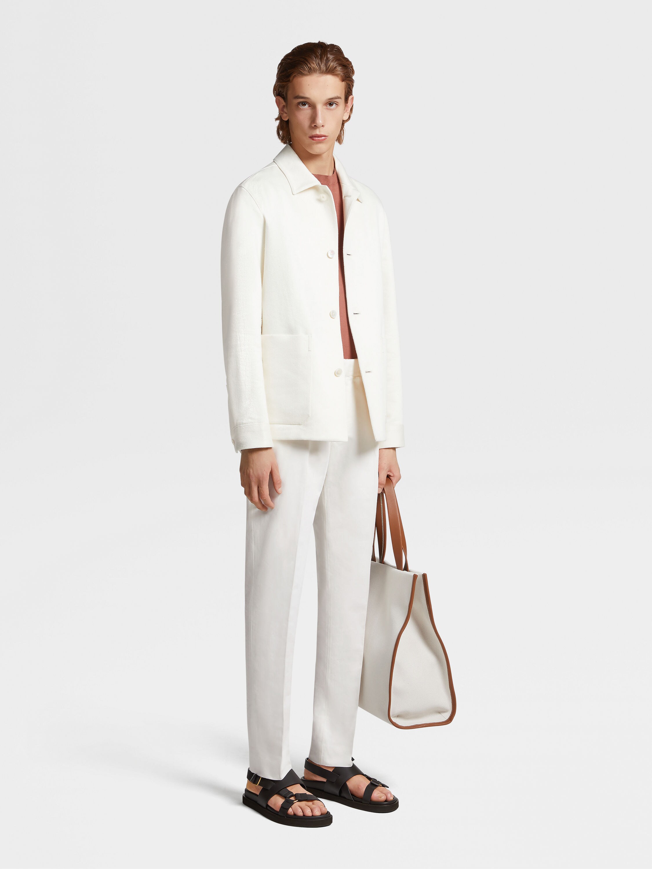 White Summer Chino Cotton and Linen Pants Product detail photo #5