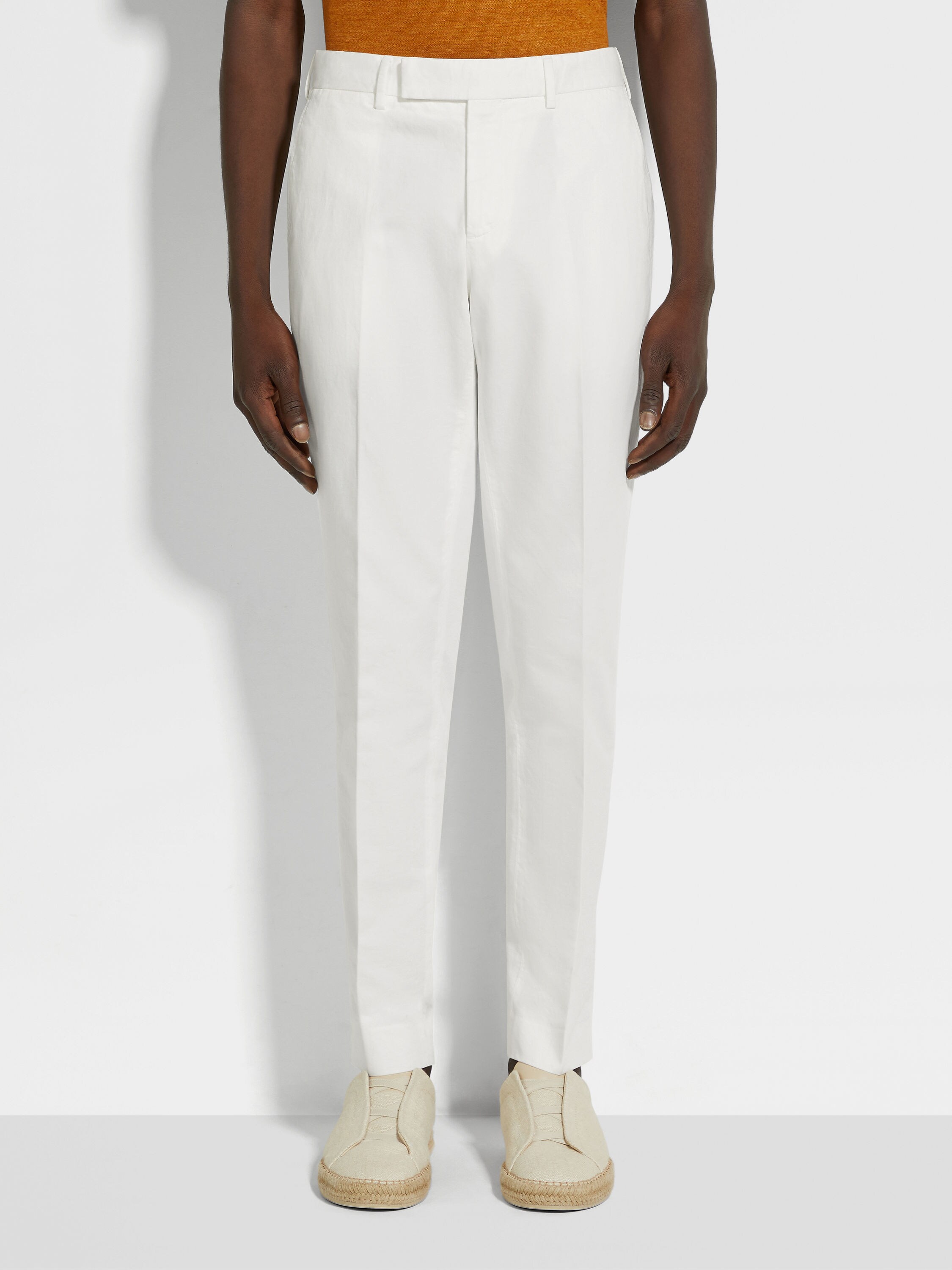 White Summer Chino Cotton and Linen Pants Product detail photo #3