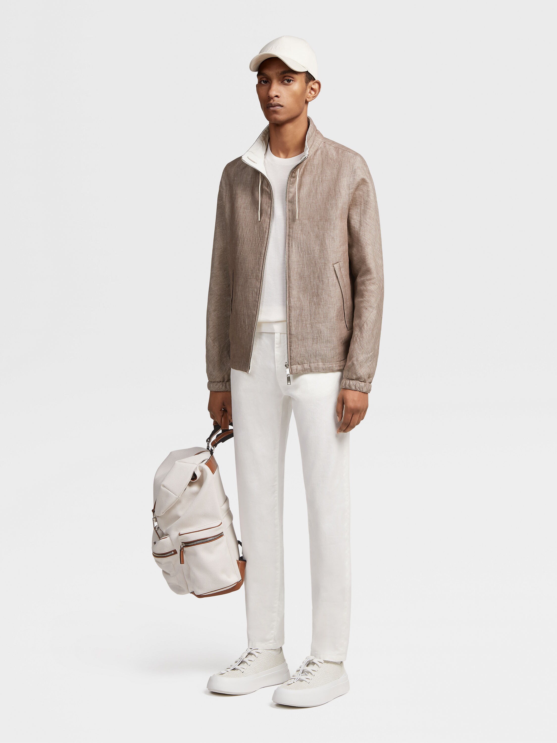 白色弹力亚麻和棉质牛仔裤 產品細節圖 #5