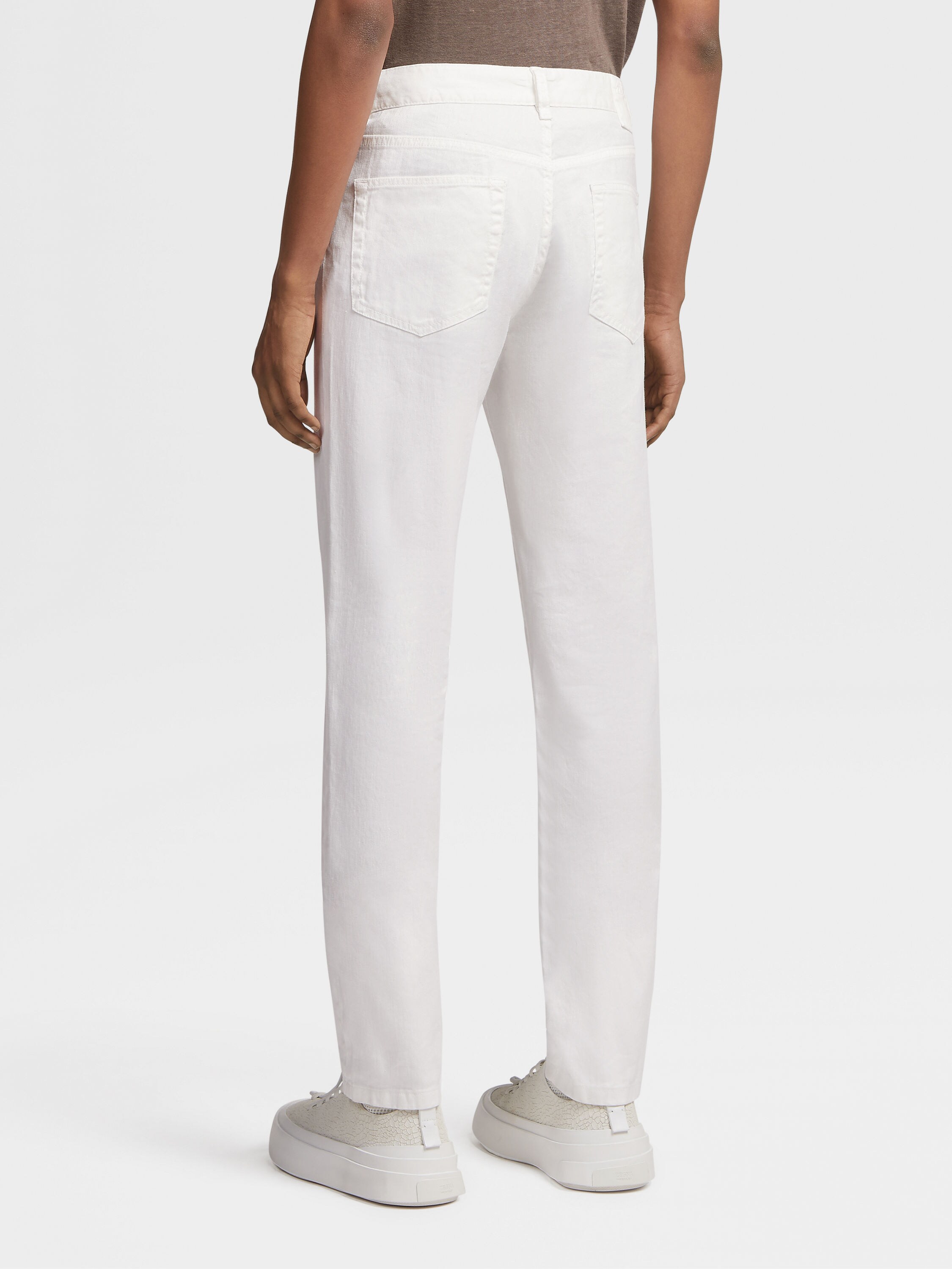 白色弹力亚麻和棉质牛仔裤 產品細節圖 #2