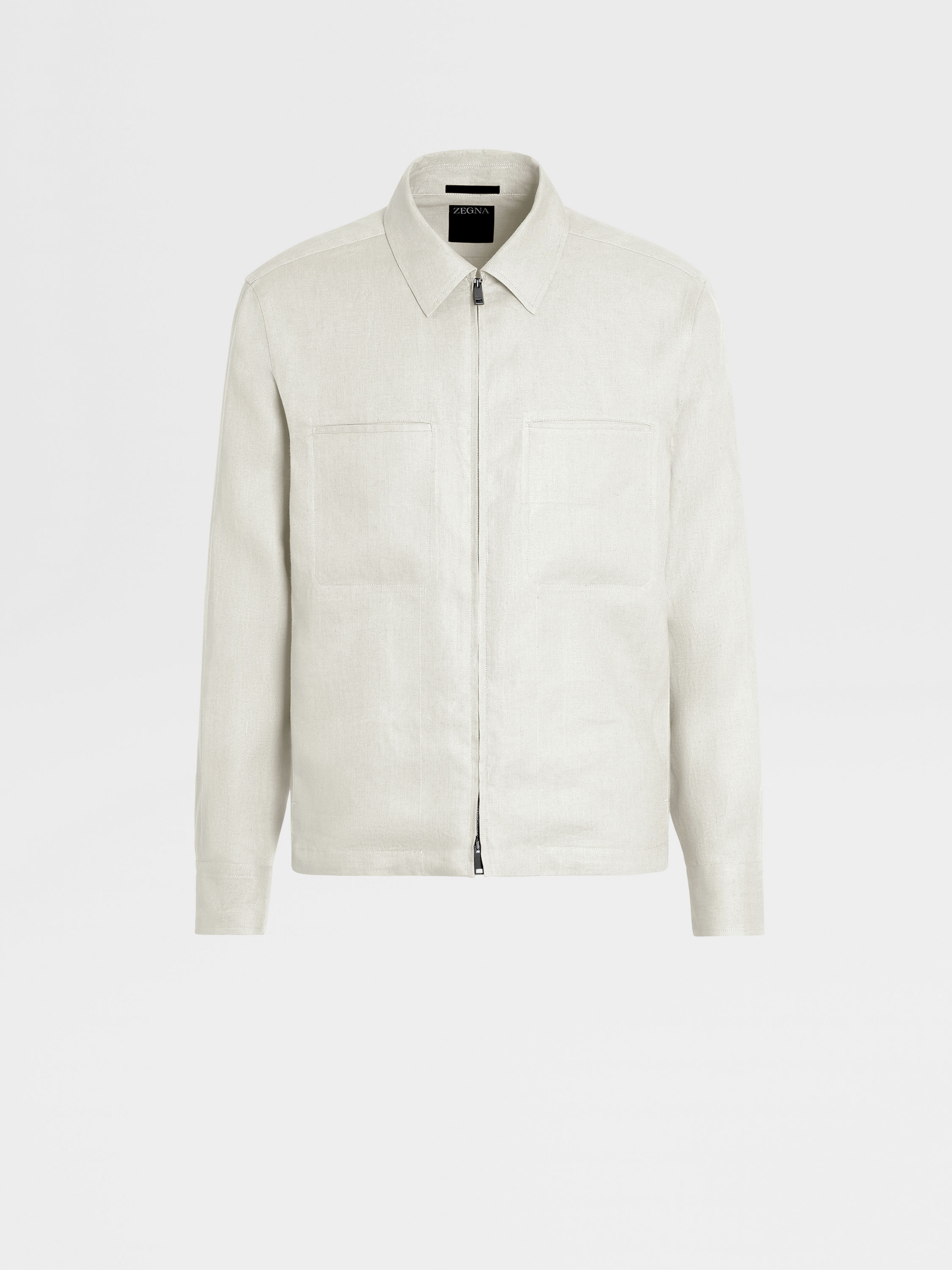 White Pure Linen Full Zip Overshirt