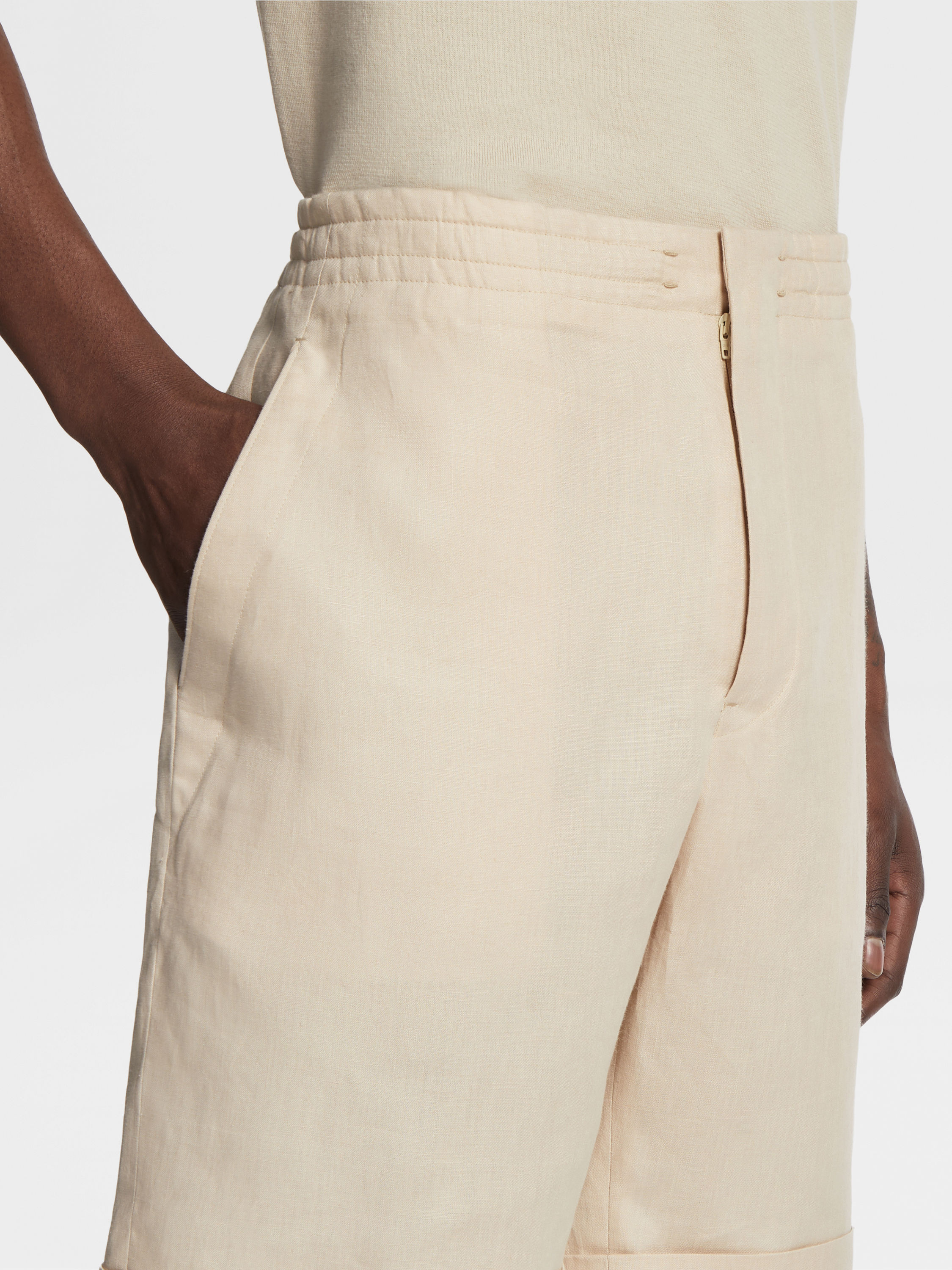 Off White Linen Shorts Product detail photo #4