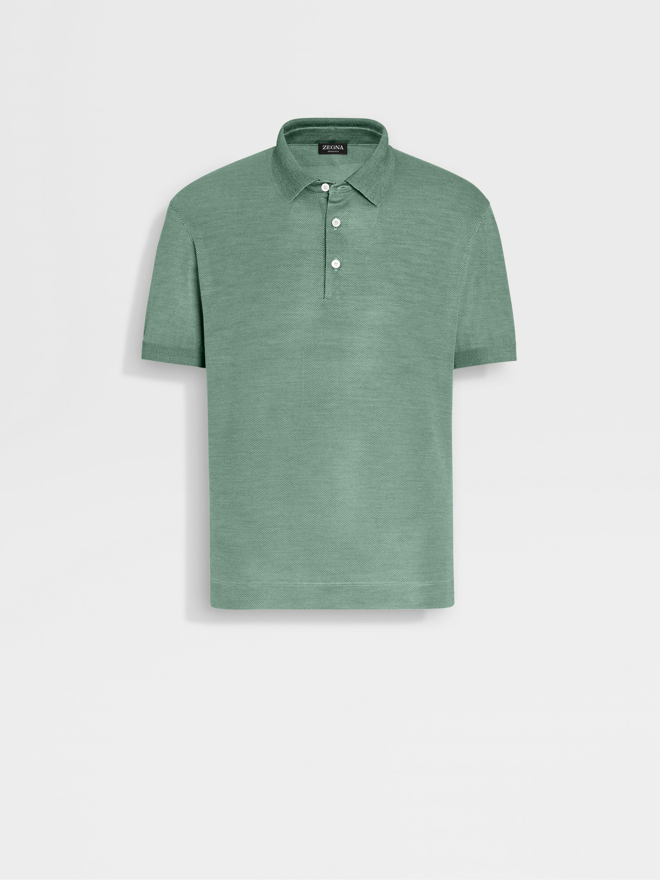 Sage Green Zegna Silk Polo Shirt