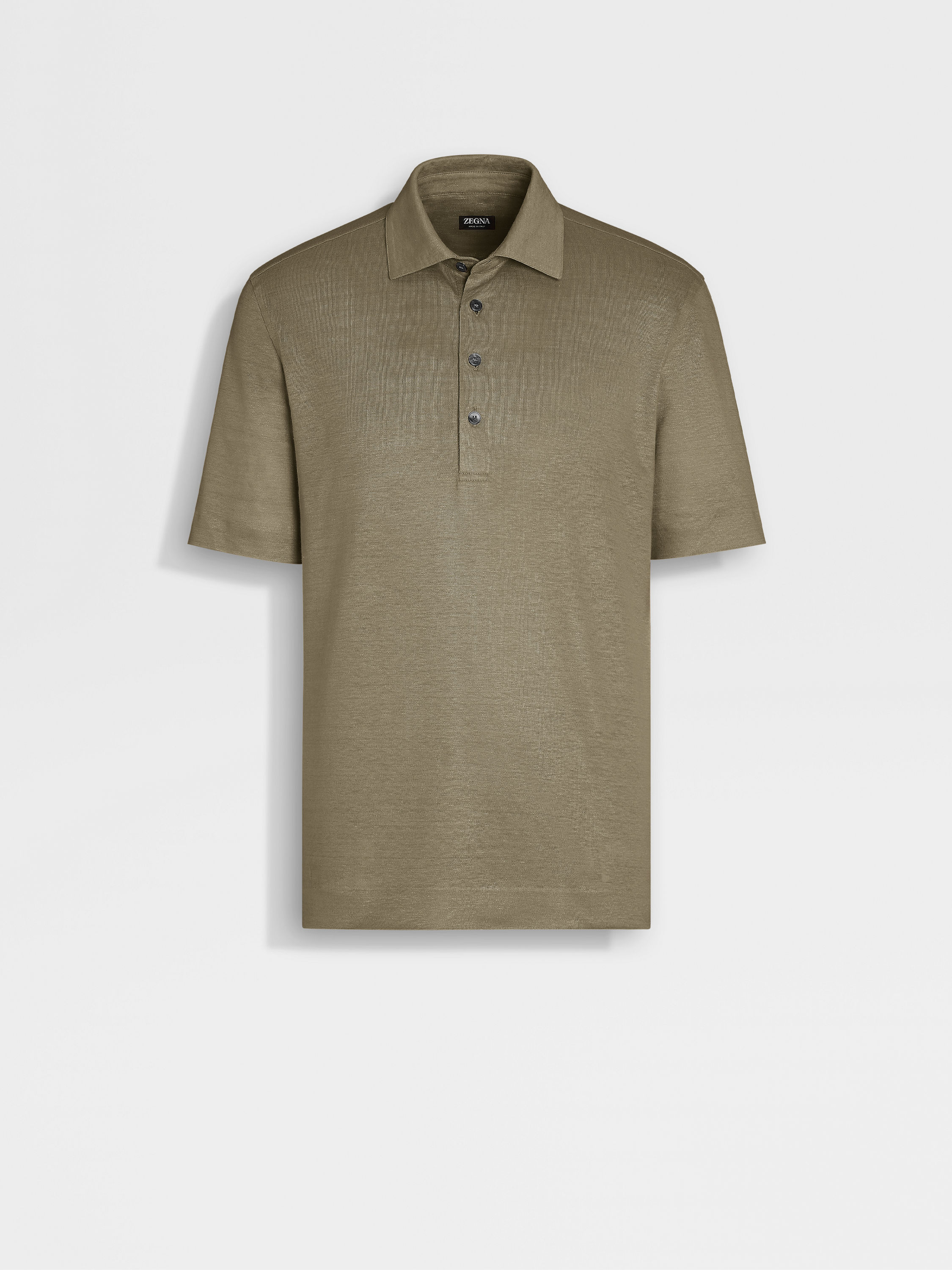 Olive Green Linen Polo Shirt